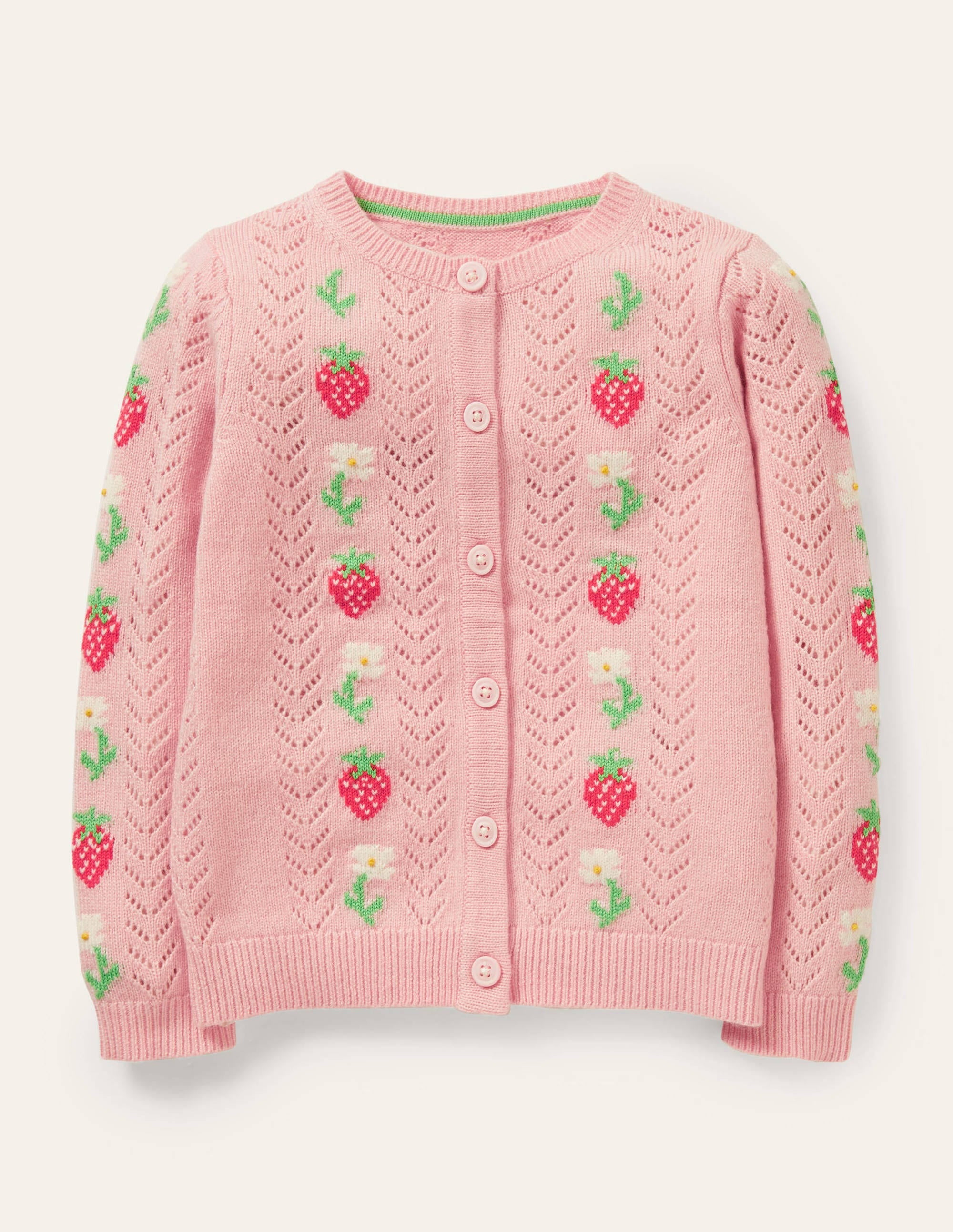 Cosy Pointelle Cardigan-Provence Pink Strawberries - Image 1