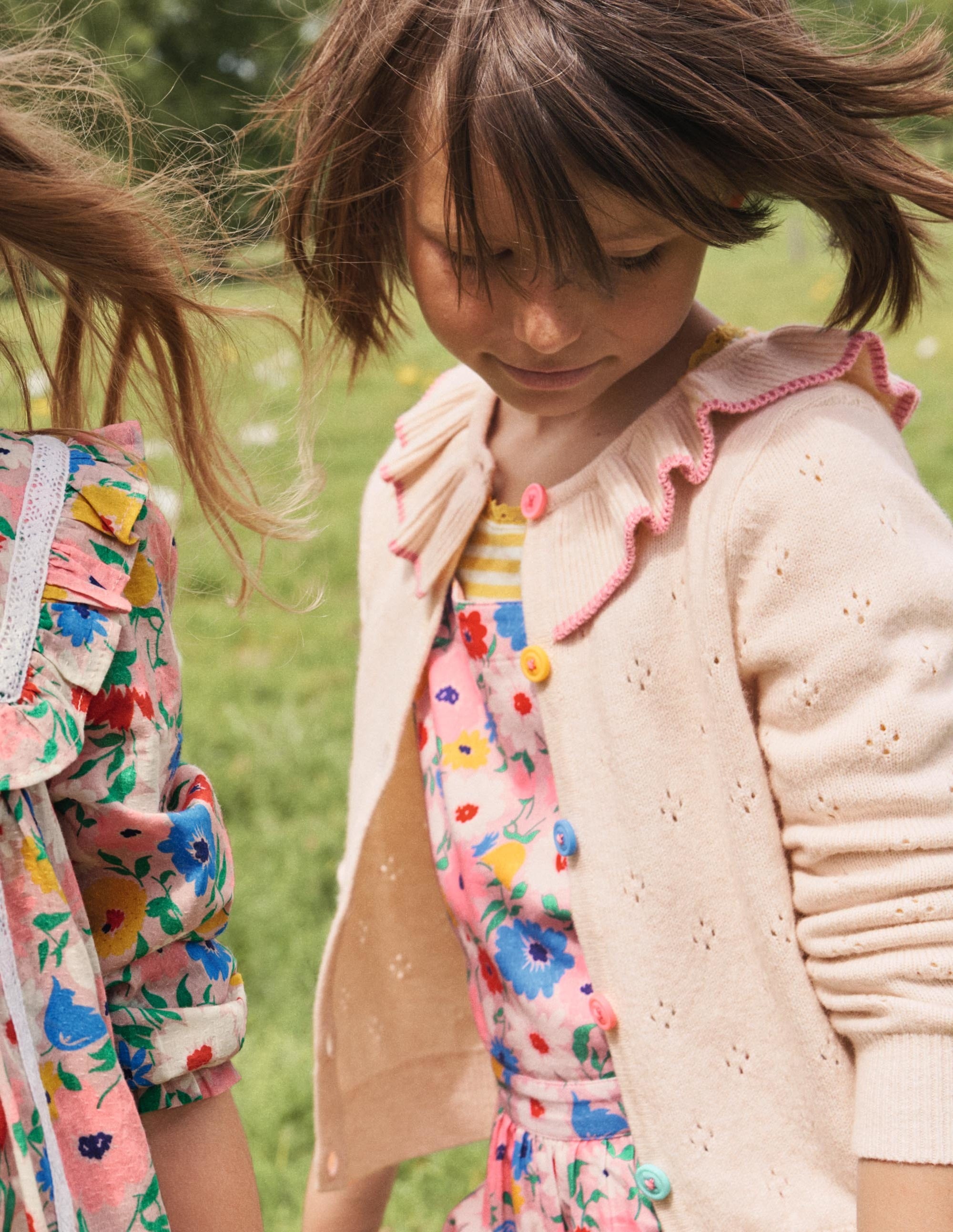 Collared Pointelle Cardigan-Ecru Marl Multi - Image 4