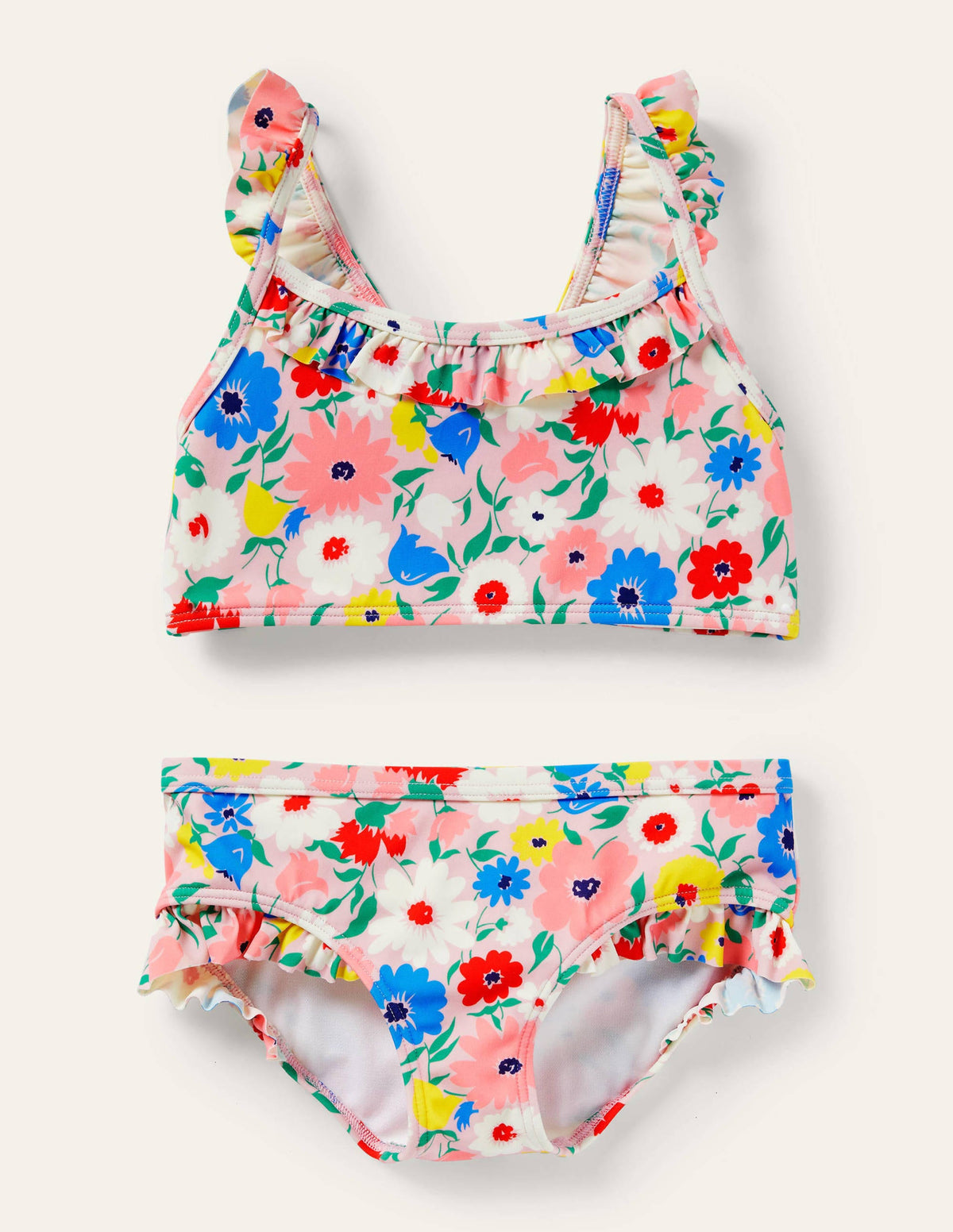 Frilly Strap Bikini Set-Boto Pink Paintily Floral - Image 1