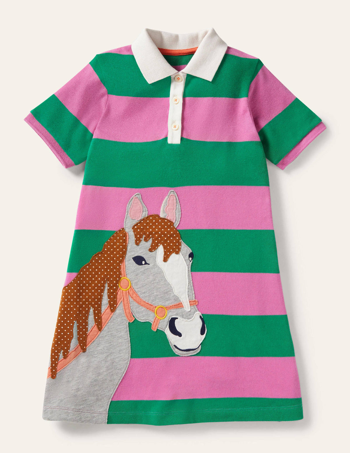 Appliqué Polo Dress-Green Pepper/Pink Horse-1