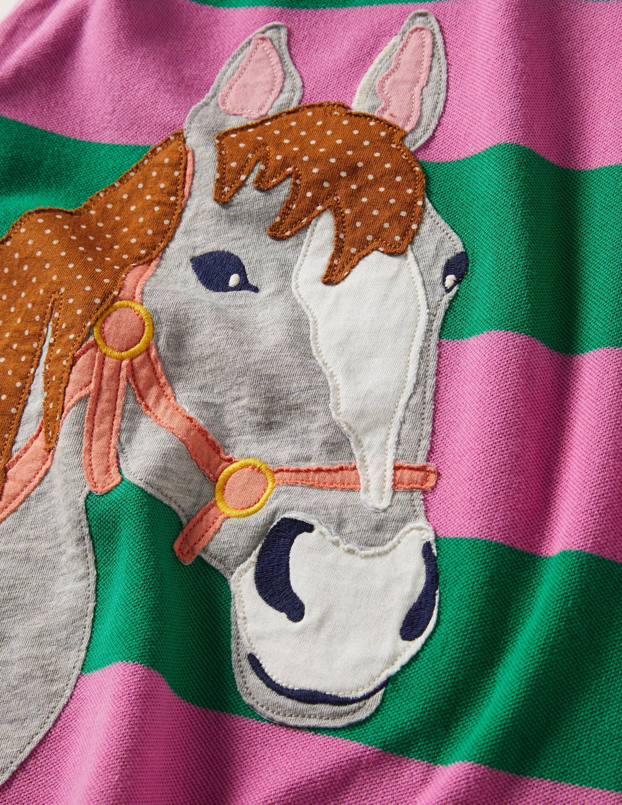 Appliqué Polo Dress-Green Pepper/Pink Horse - Image 3