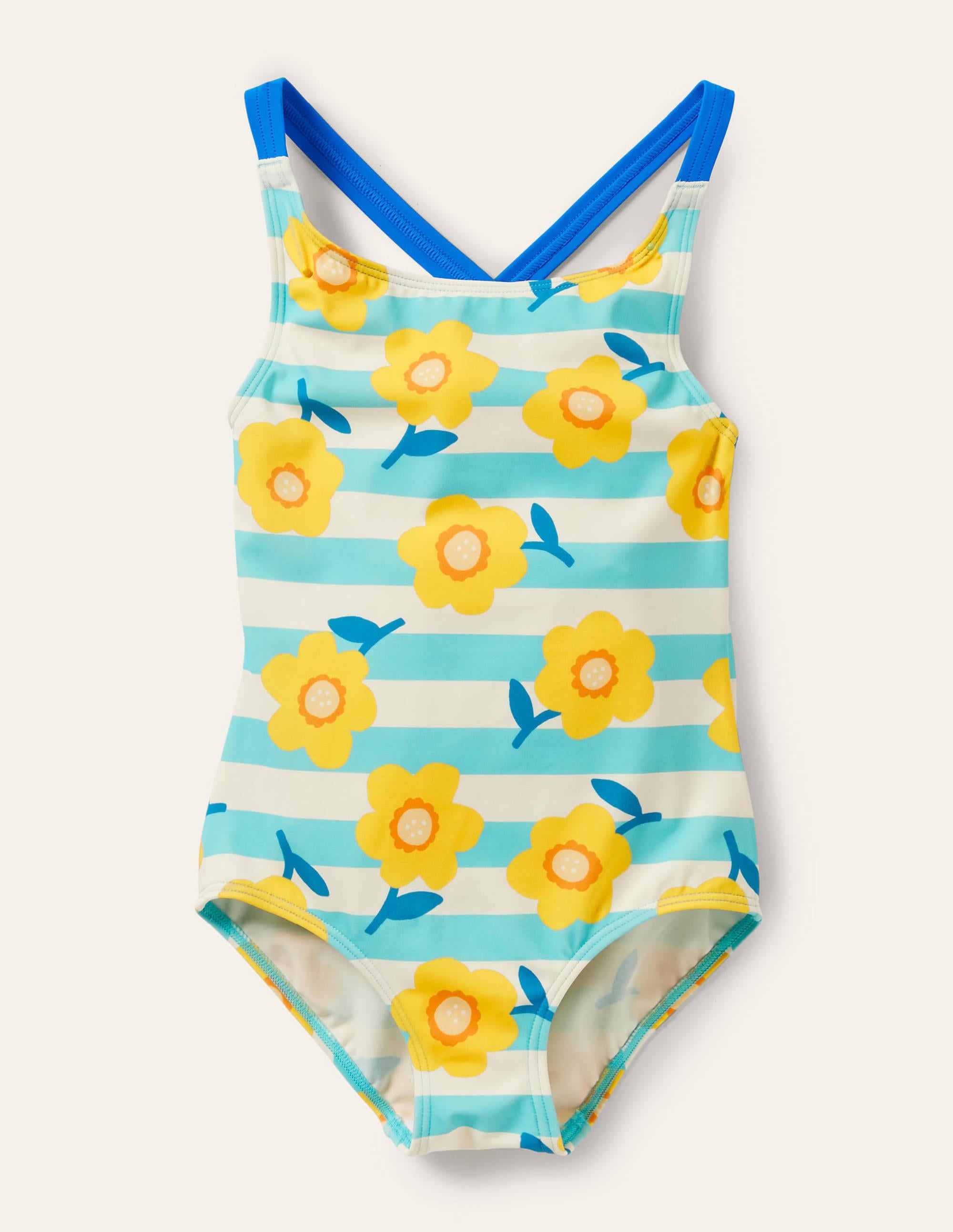 Cross-back Printed Swimsuit-Aqua Blue/ Ivory Daffodil - Image 1