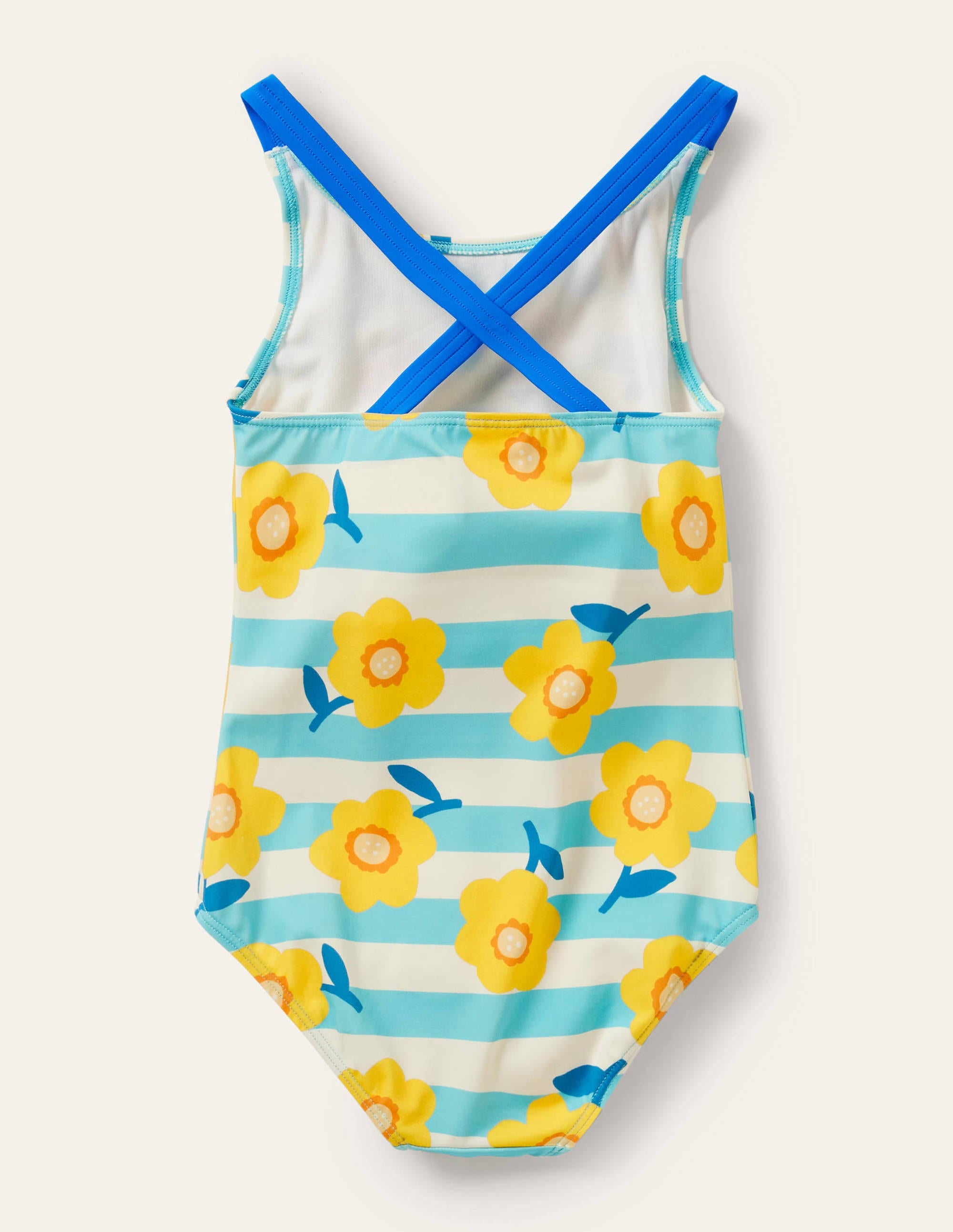 Cross-back Printed Swimsuit-Aqua Blue/ Ivory Daffodil - Image 2