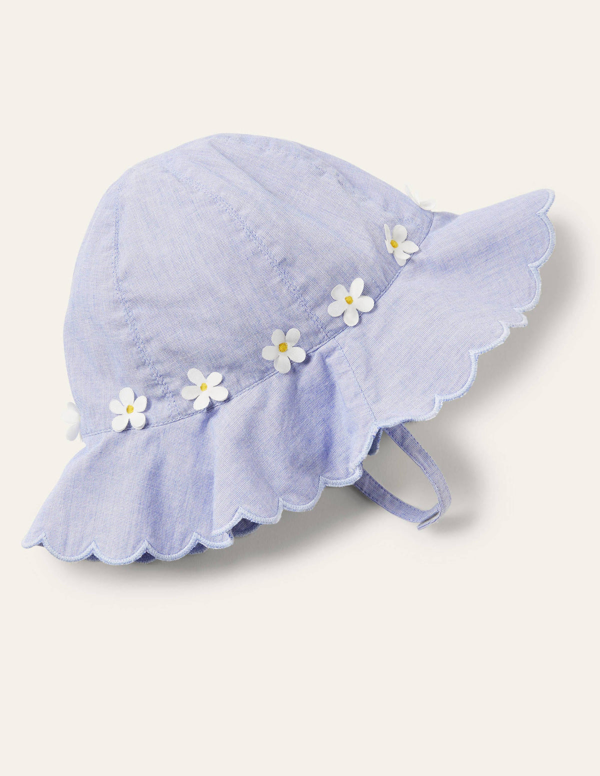 Scallop Wide Brim Hat-Chambray Flowers-1