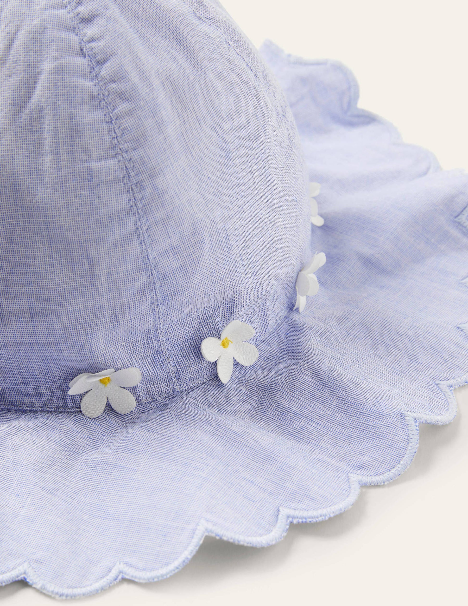 Scallop Wide Brim Hat-Chambray Flowers-2