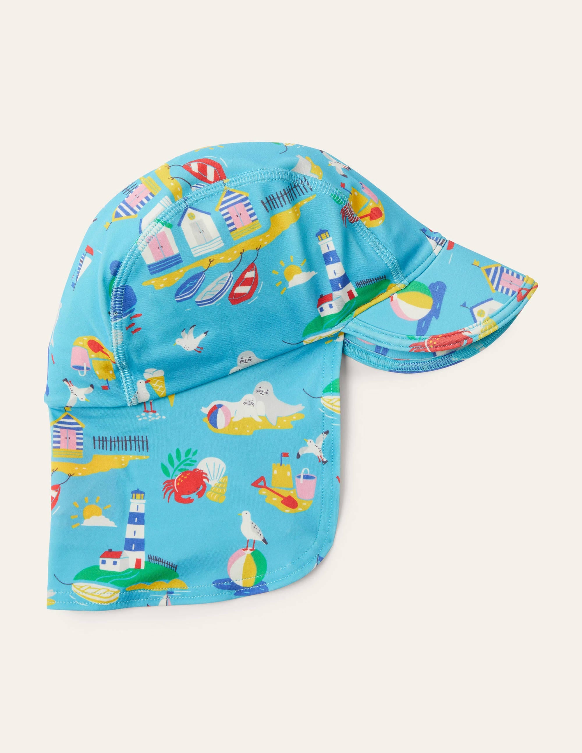 Sun-safe Swim Hat-Aqua Coastal Scene - Image 1
