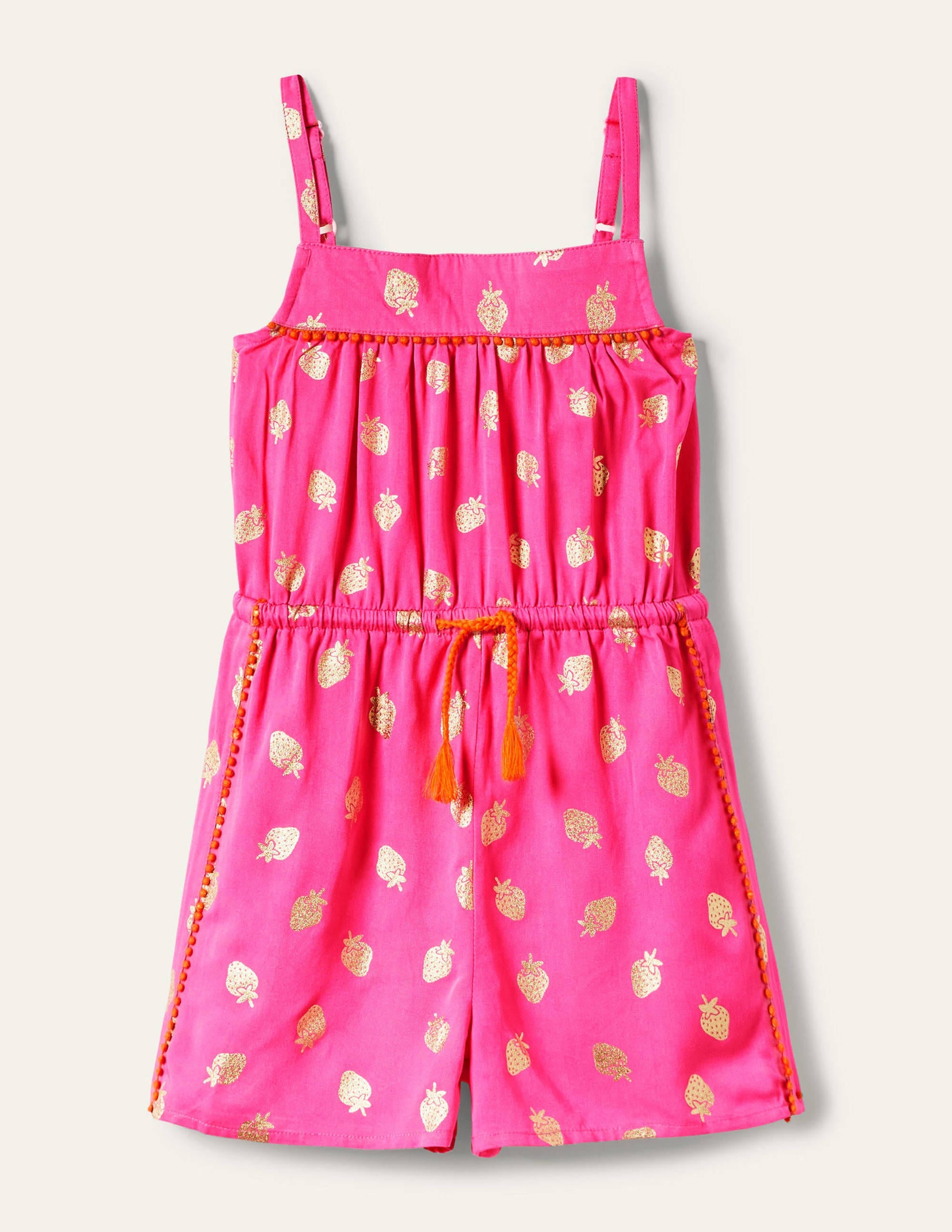 Woven Holiday Playsuit-Pop Pansy Pink Foil Strawberry - Image 1