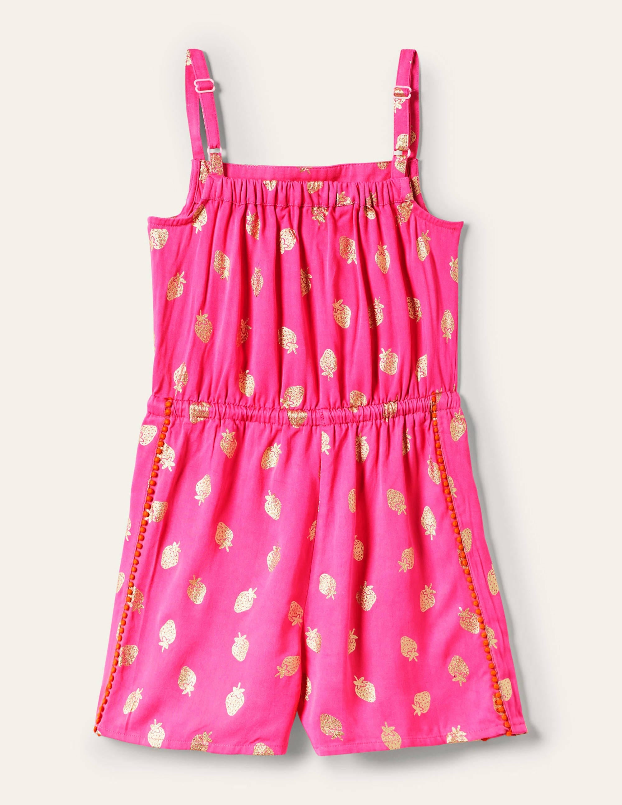 Woven Holiday Playsuit-Pop Pansy Pink Foil Strawberry - Image 2