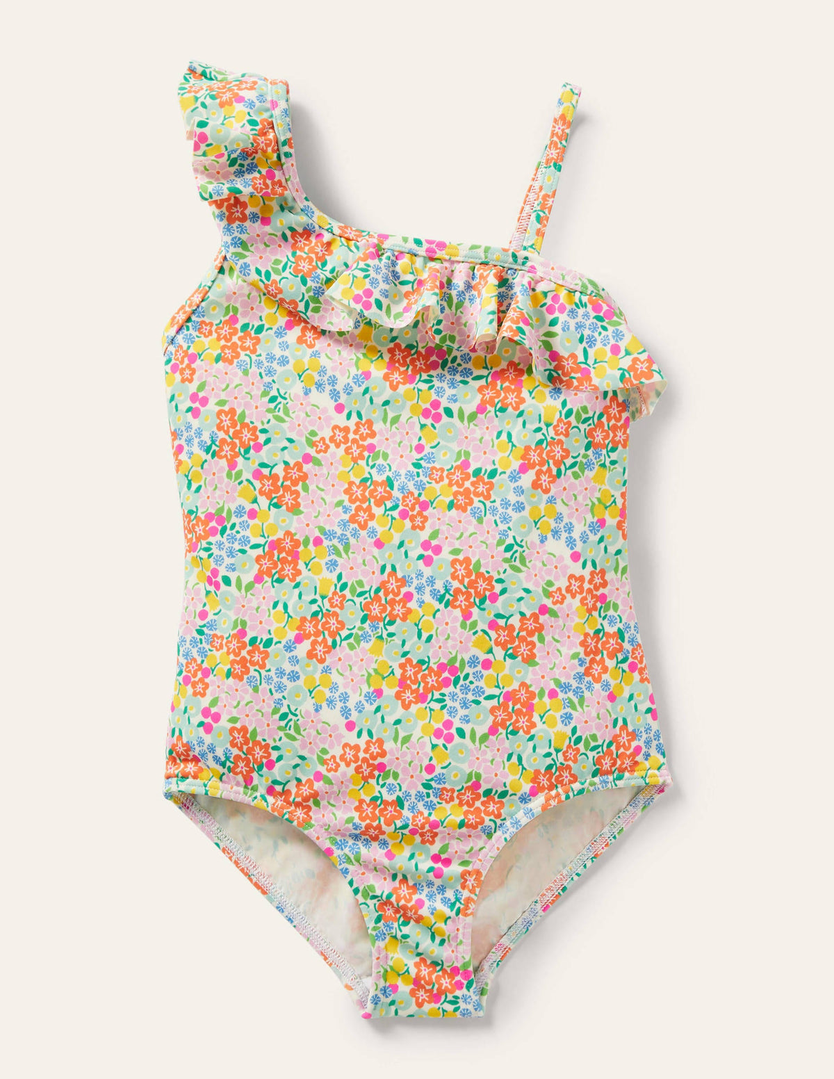 One Shoulder Frill Swimsuit-Multi Tropical Flowerbed - Image 1