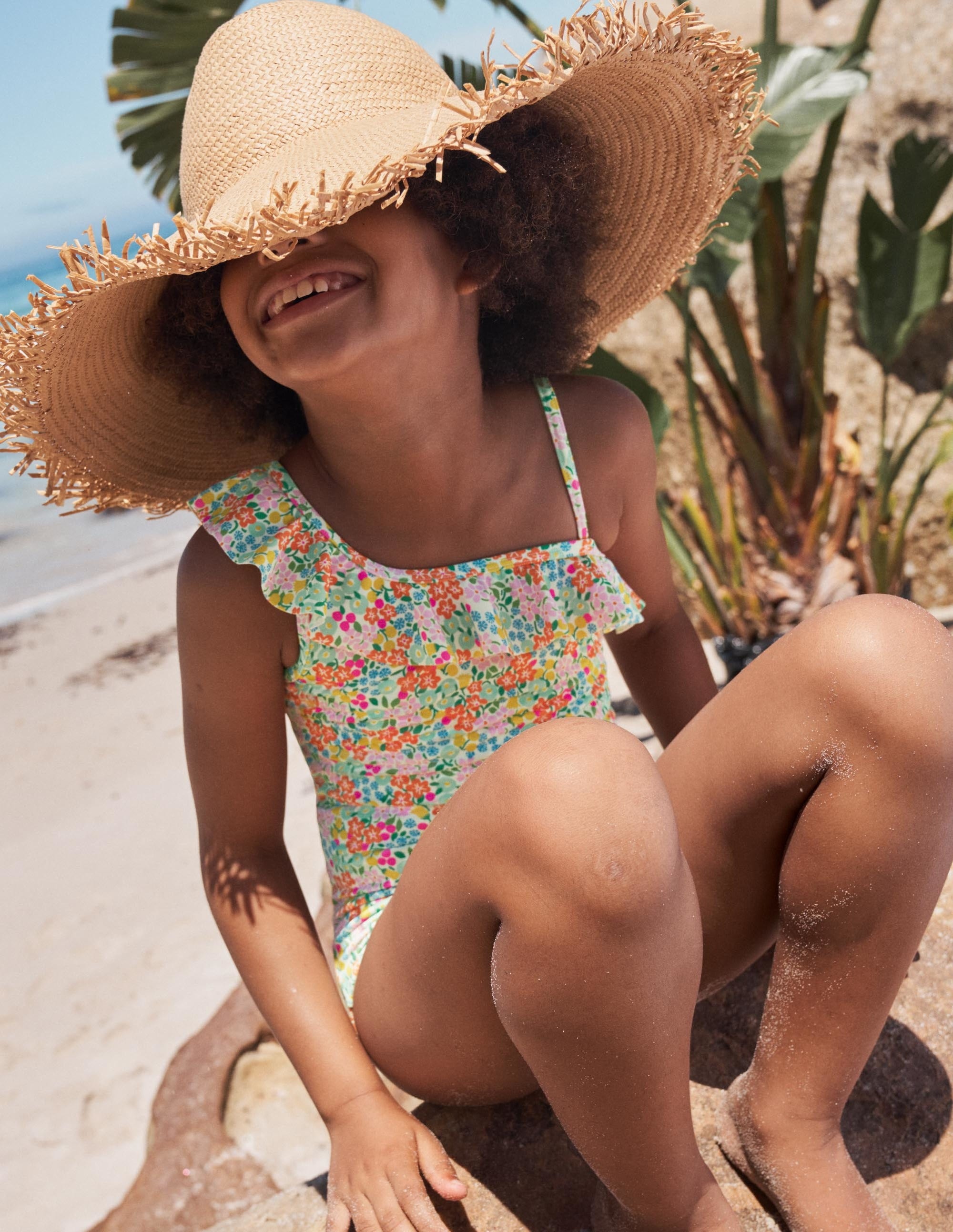One Shoulder Frill Swimsuit-Multi Tropical Flowerbed - Image 4