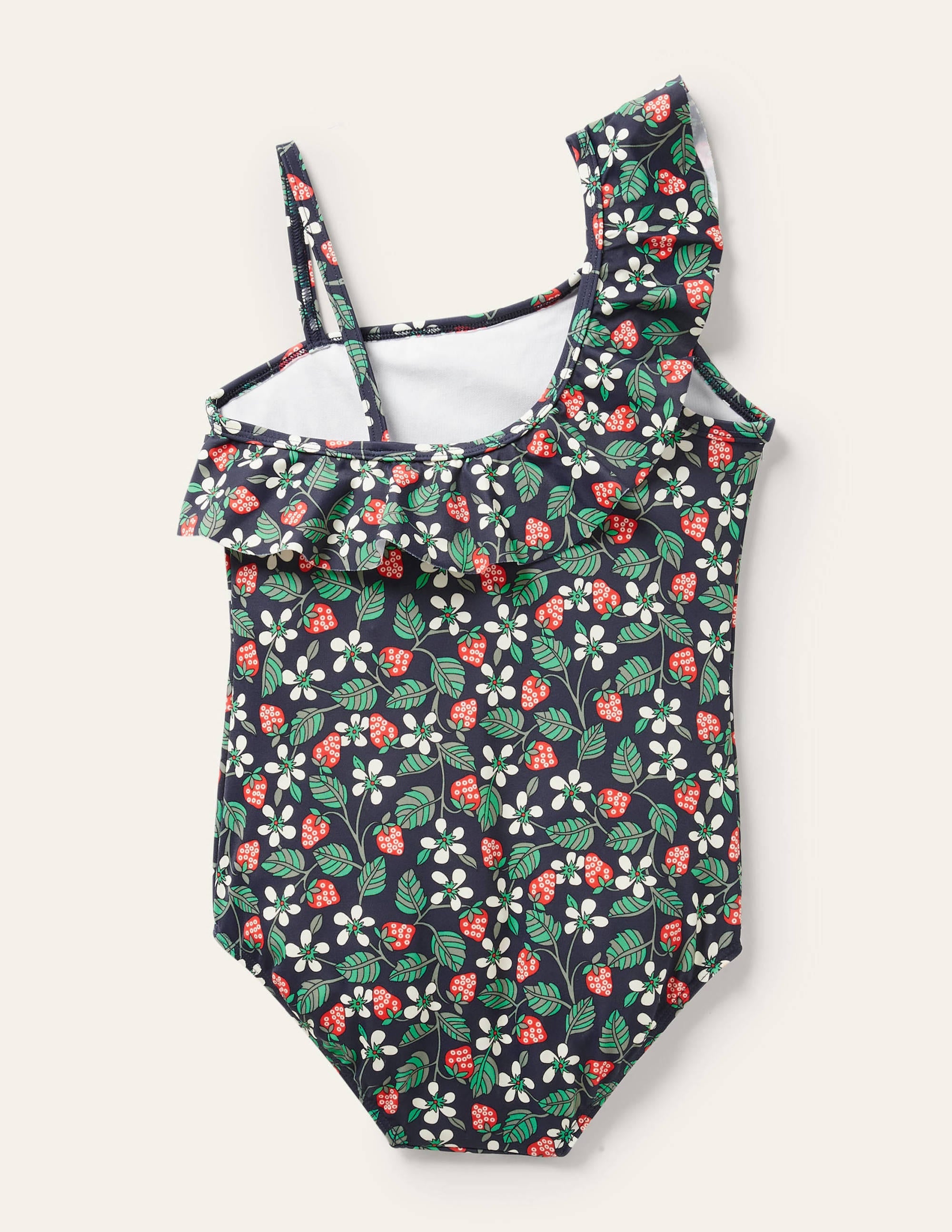 Navy Strawberry Print One Shoulder Swimsuit-Navy Strawberry - Image 2