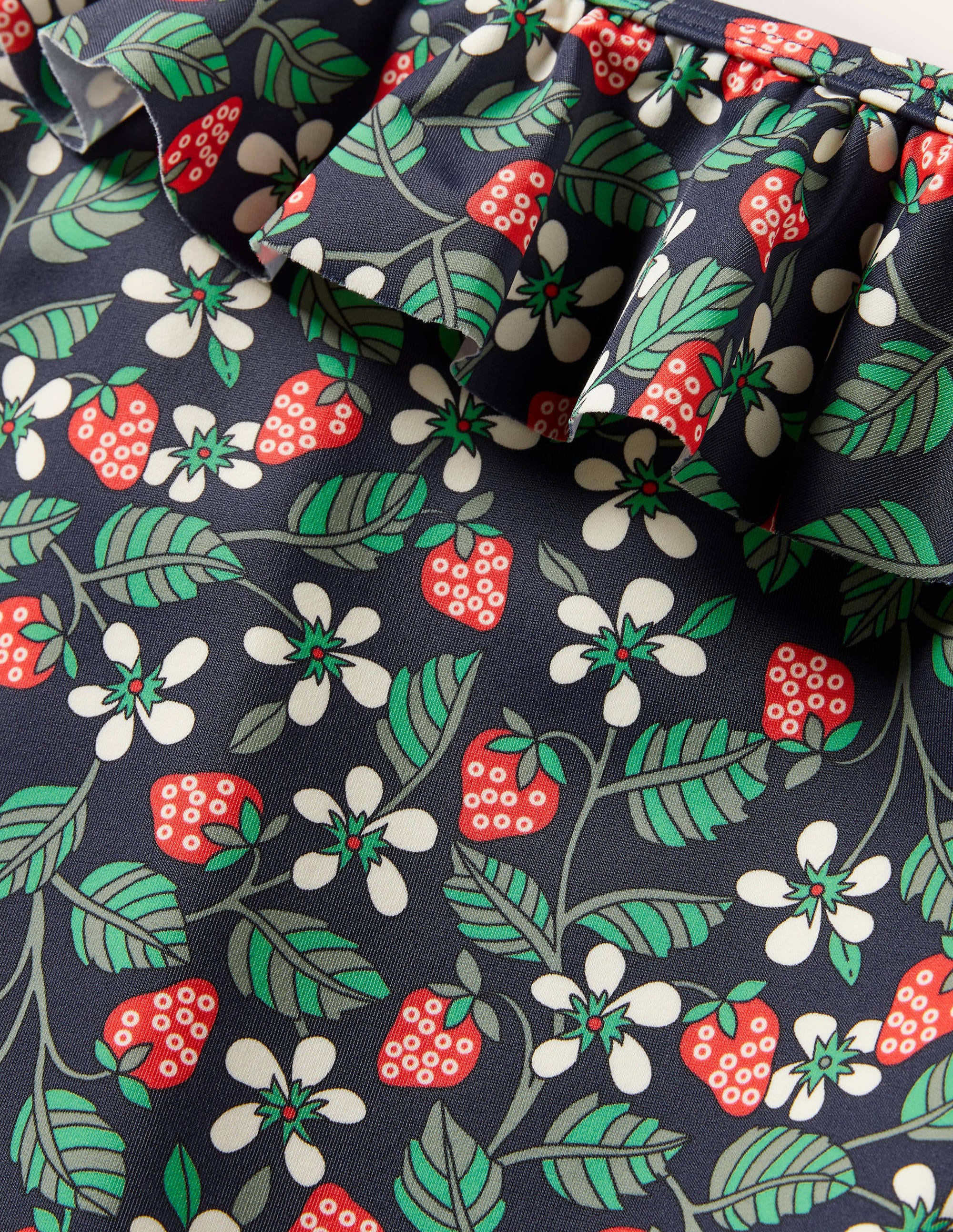 Navy Strawberry Print One Shoulder Swimsuit-Navy Strawberry - Image 3