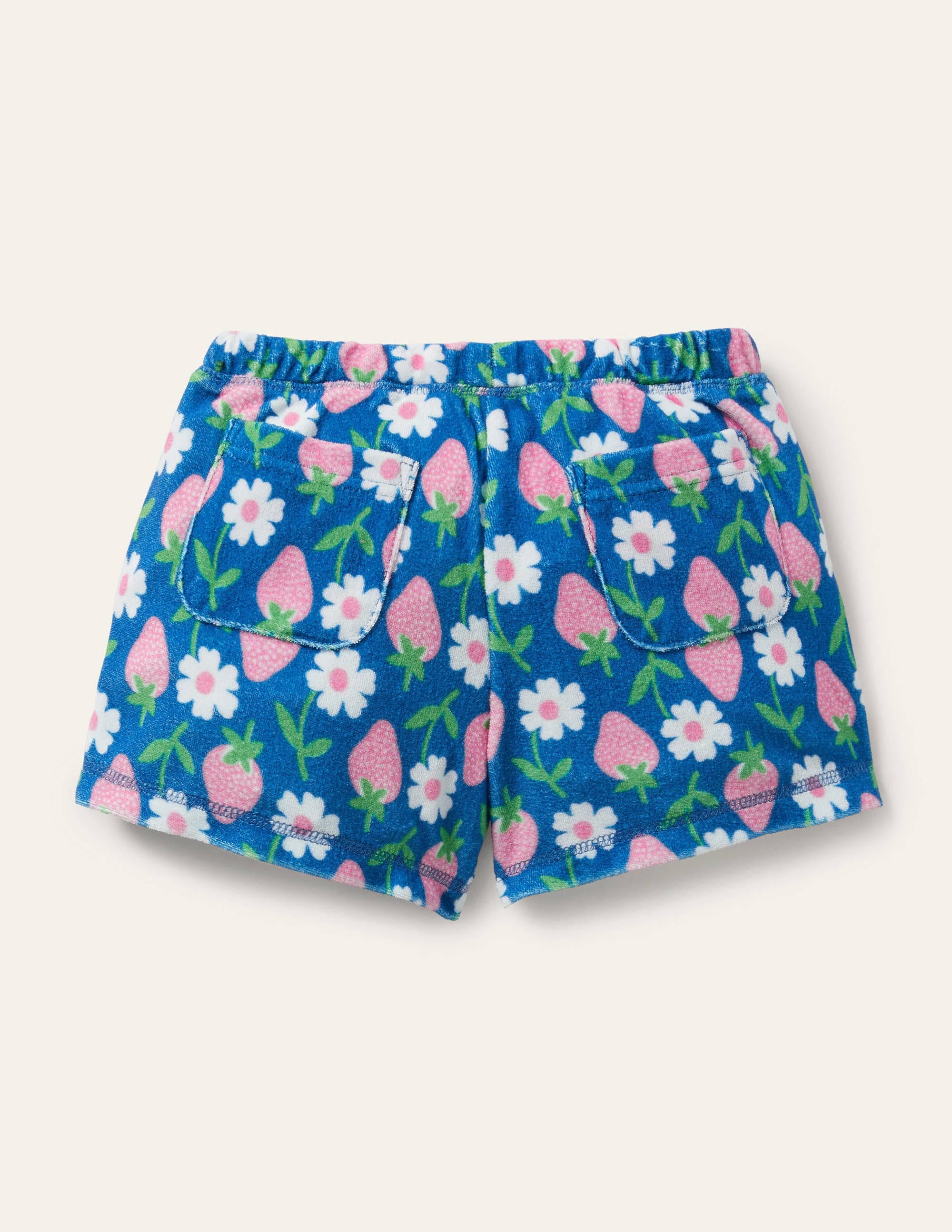 Blue Strawberry Print Towelling Shorts-Bright Marina Blue Strawberry - Image 2