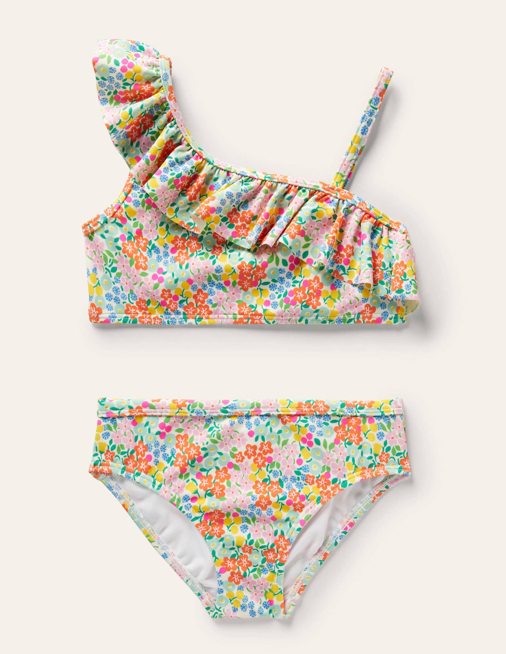 One Shoulder Frilly Bikini-Multi Tropical Flowerbed - Image 1
