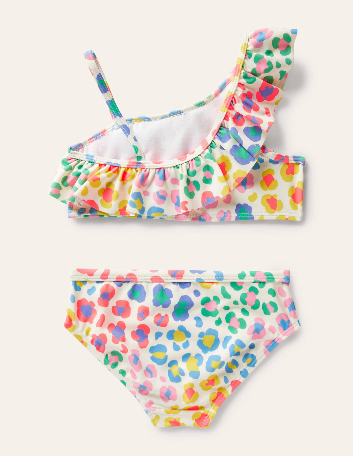 One Shoulder Frilly Bikini-Multi Leopard Print-2
