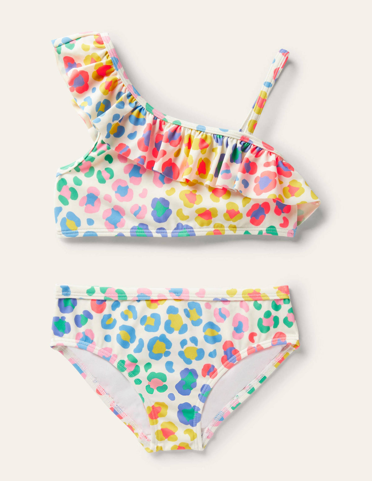 One Shoulder Frilly Bikini-Multi Leopard Print-1