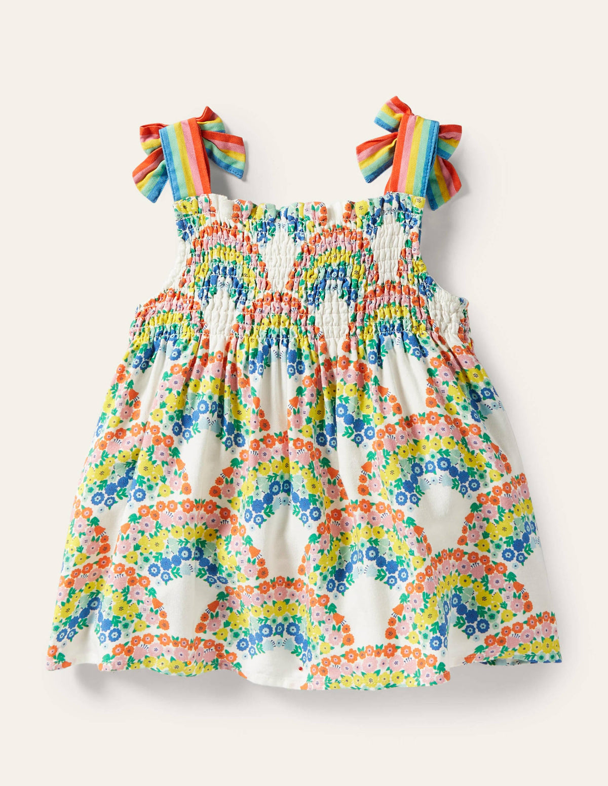 Tie Shoulder Smocked Top-Multi Rainbow Floral - Image 2