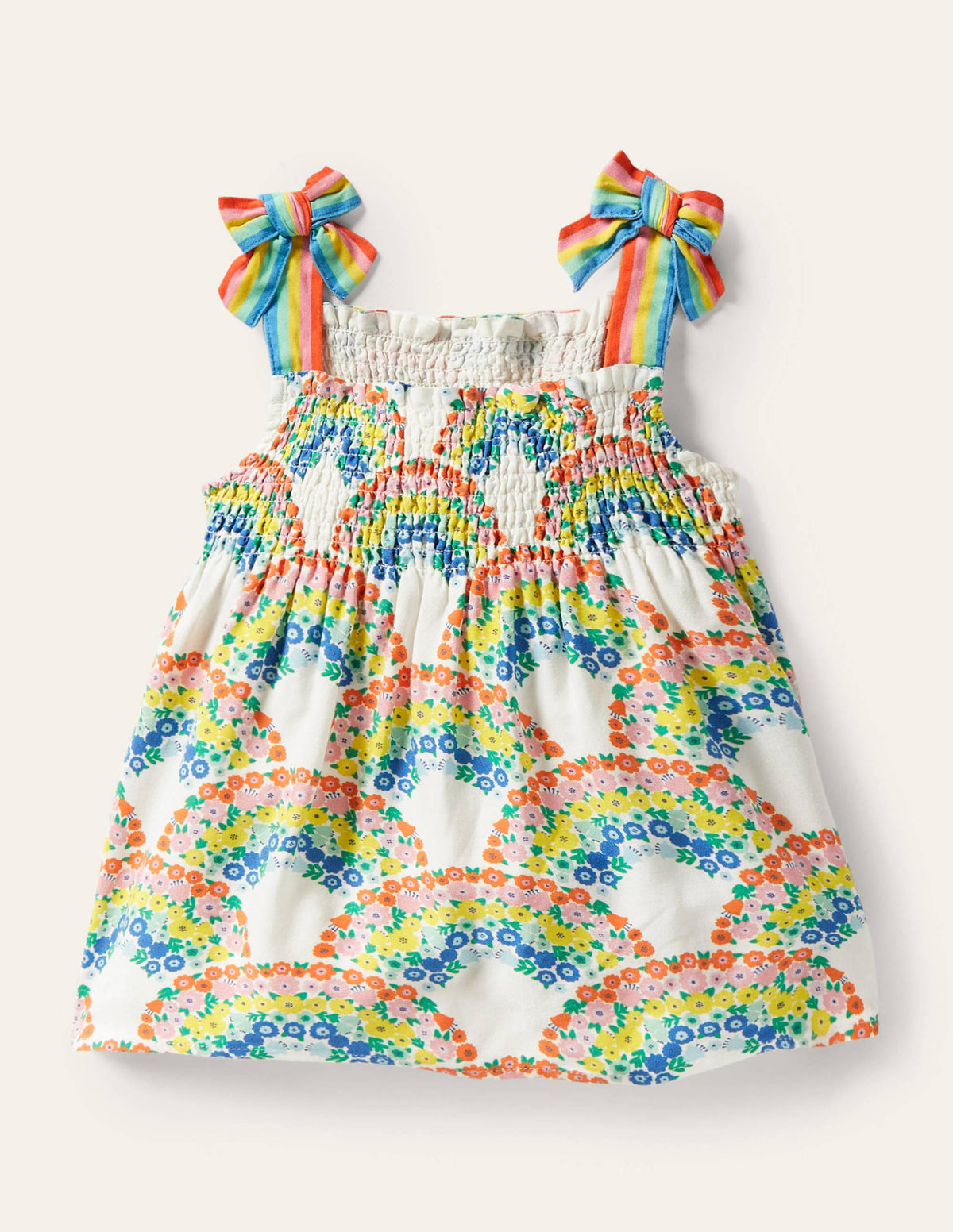 Tie Shoulder Smocked Top-Multi Rainbow Floral-1