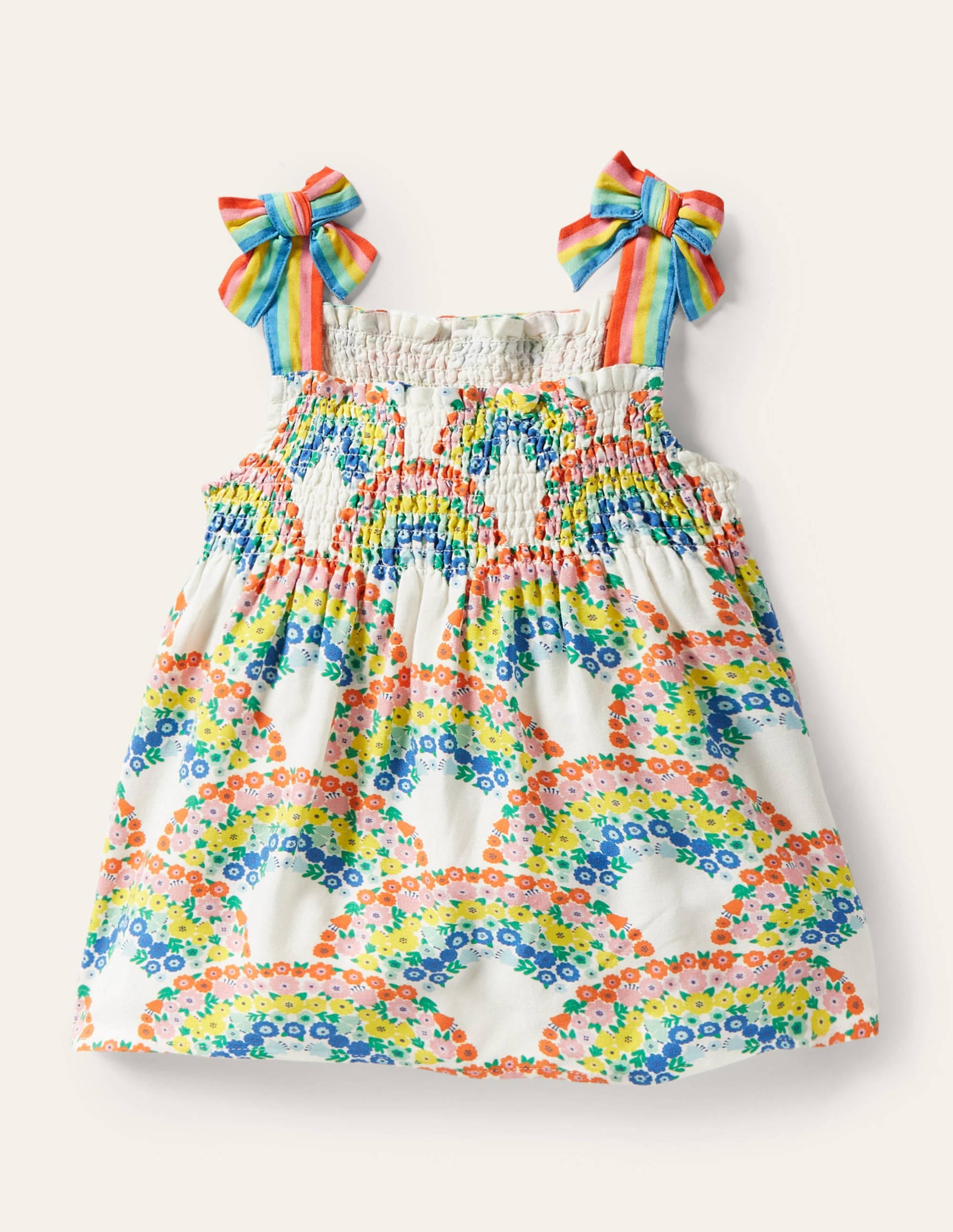 Tie Shoulder Smocked Top-Multi Rainbow Floral - Image 1