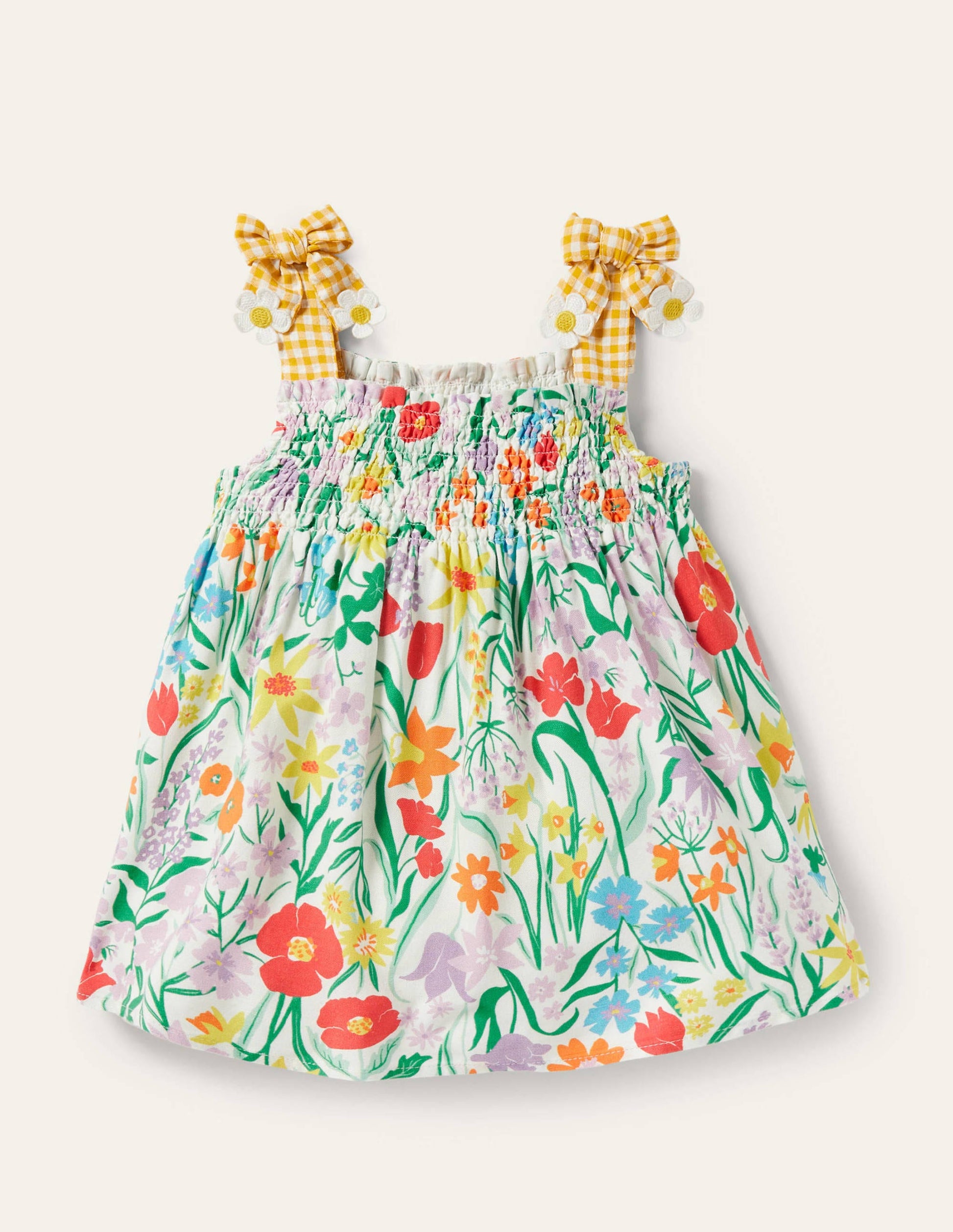 Tie Shoulder Smocked Top-Multi Spring Meadow-1