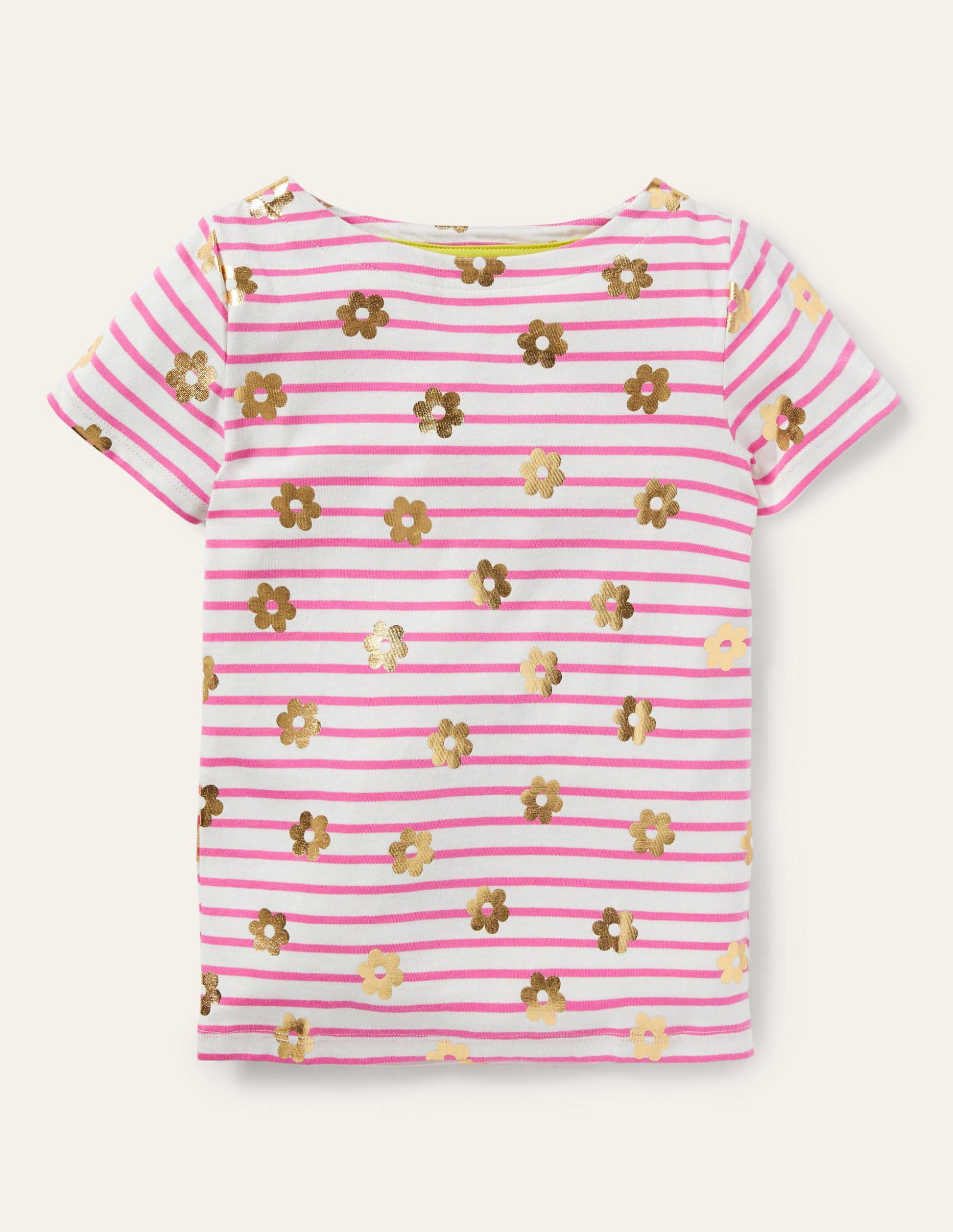 Short-sleeved Breton-Strawberry Pink/ Ivory Daisy-1