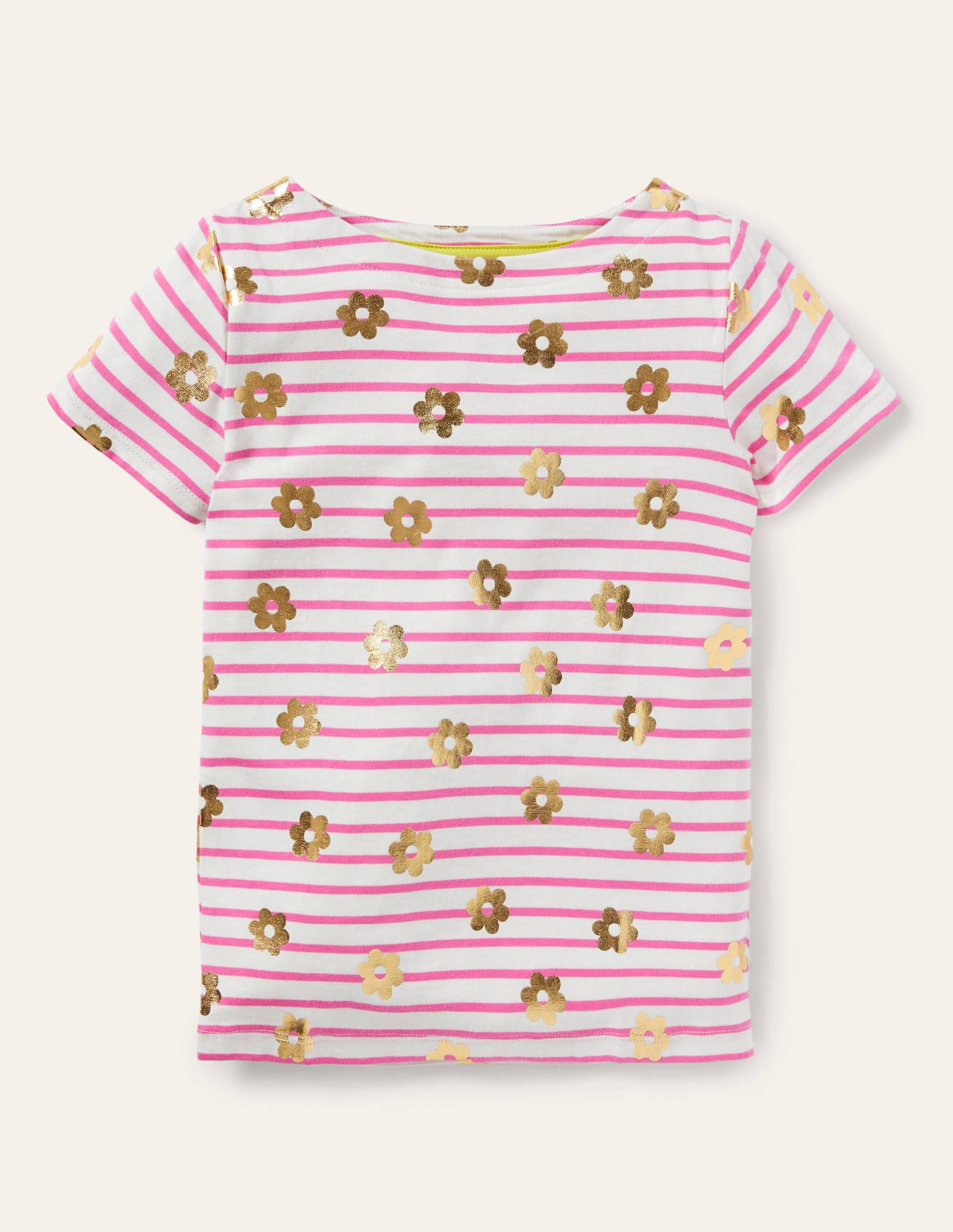 Short-sleeved Breton-Strawberry Pink/ Ivory Daisy - Image 1