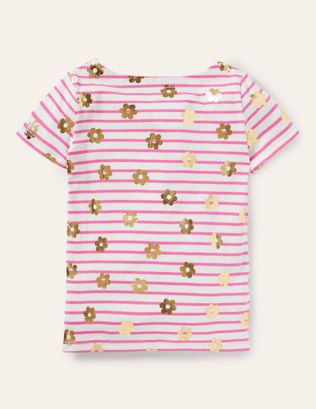 Short-sleeved Breton-Strawberry Pink/ Ivory Daisy-2