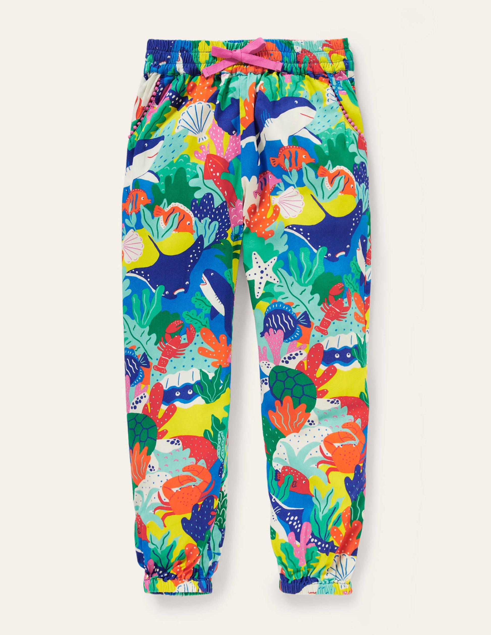 Relaxed Woven Printed Trousers-Multi Rainbow Reef-1
