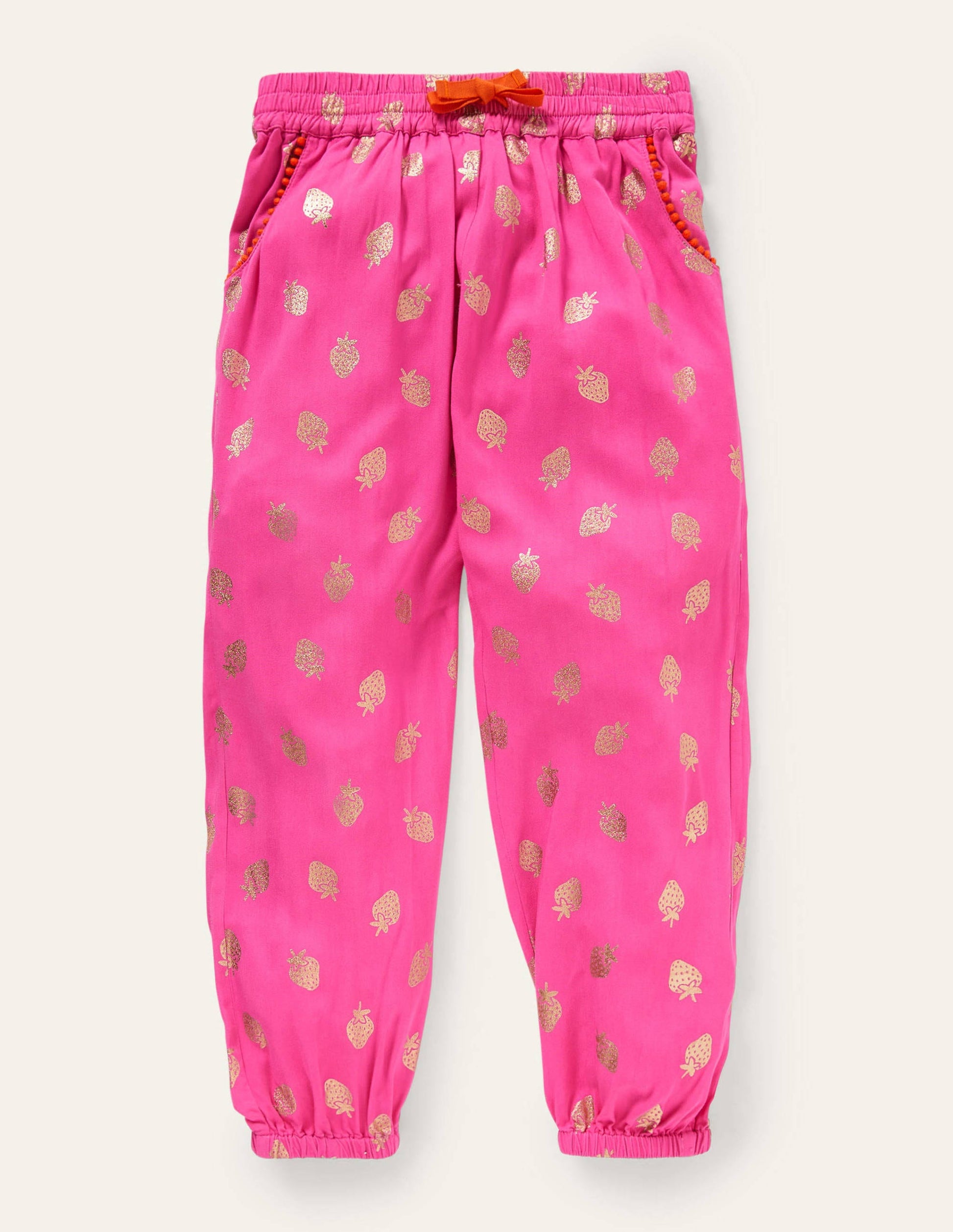 Relaxed Woven Printed Trousers-Pop Pansy Pink Foil Strawberry-1