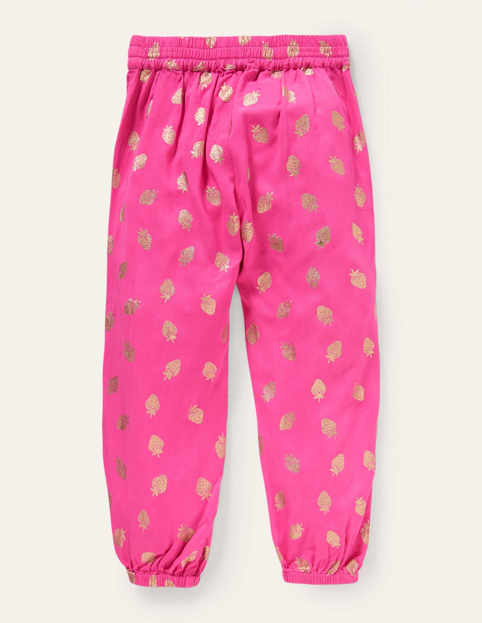 Relaxed Woven Printed Trousers-Pop Pansy Pink Foil Strawberry-2