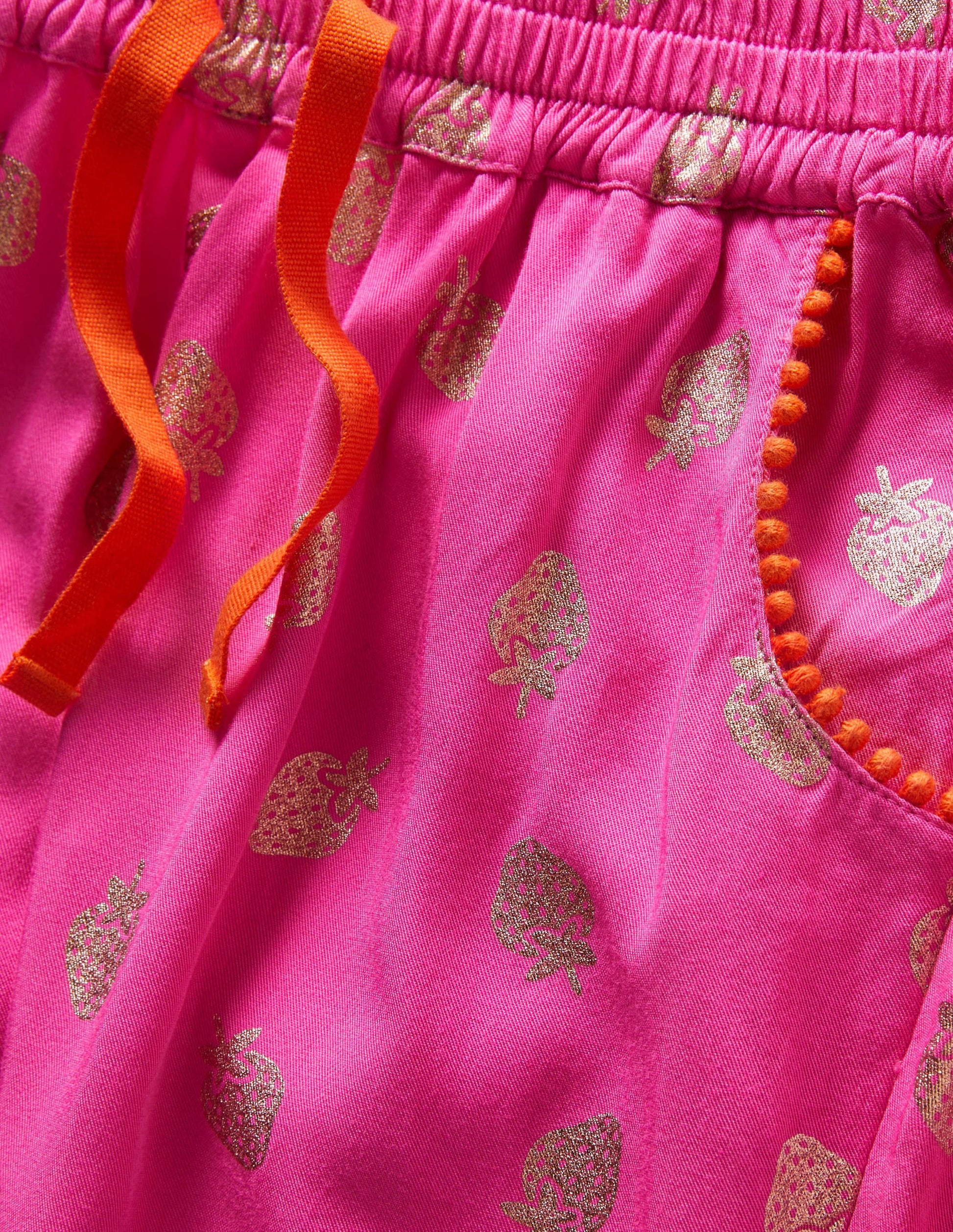 Relaxed Woven Printed Trousers-Pop Pansy Pink Foil Strawberry-3