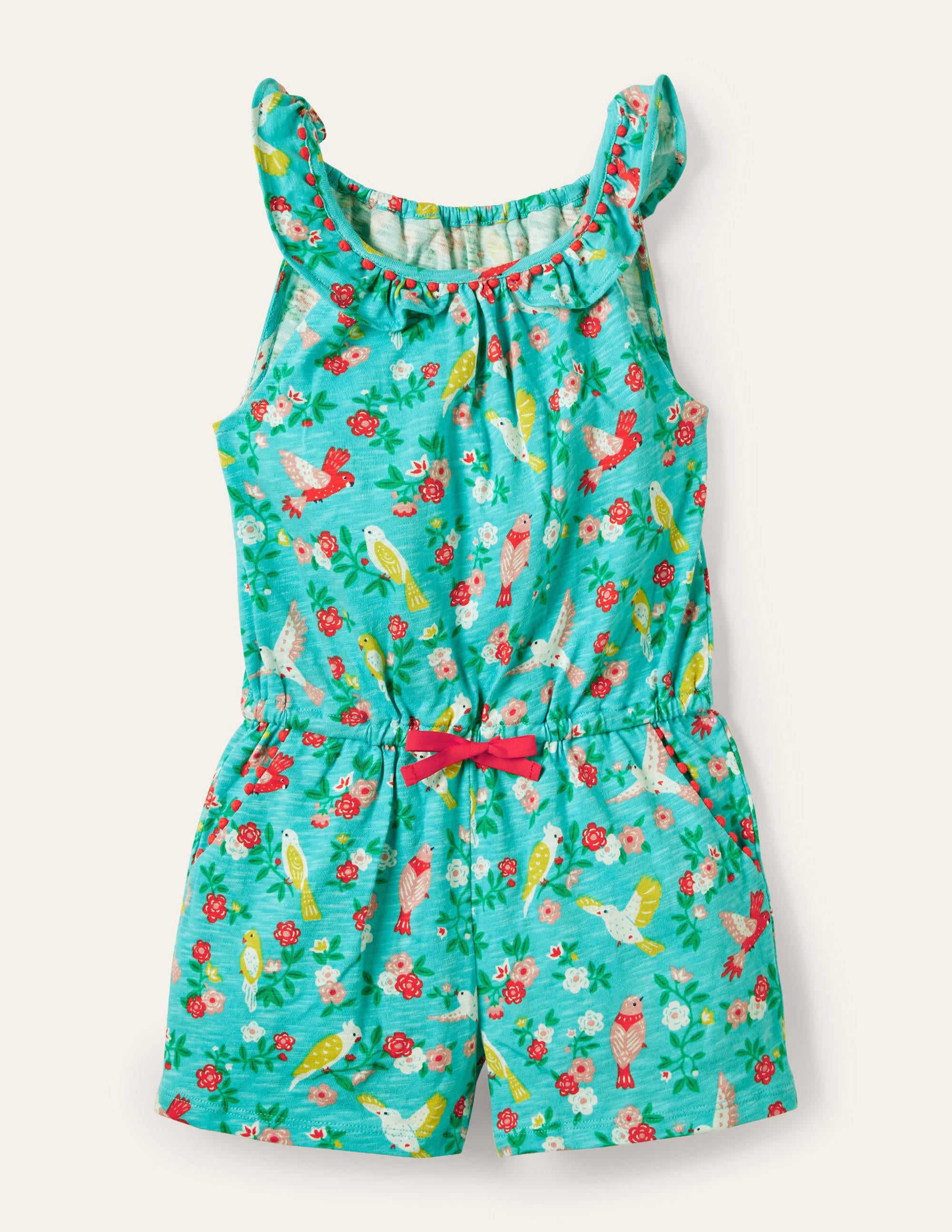 Charlie Pom Jersey Playsuit-Turquoise Tropical Garden - Image 1