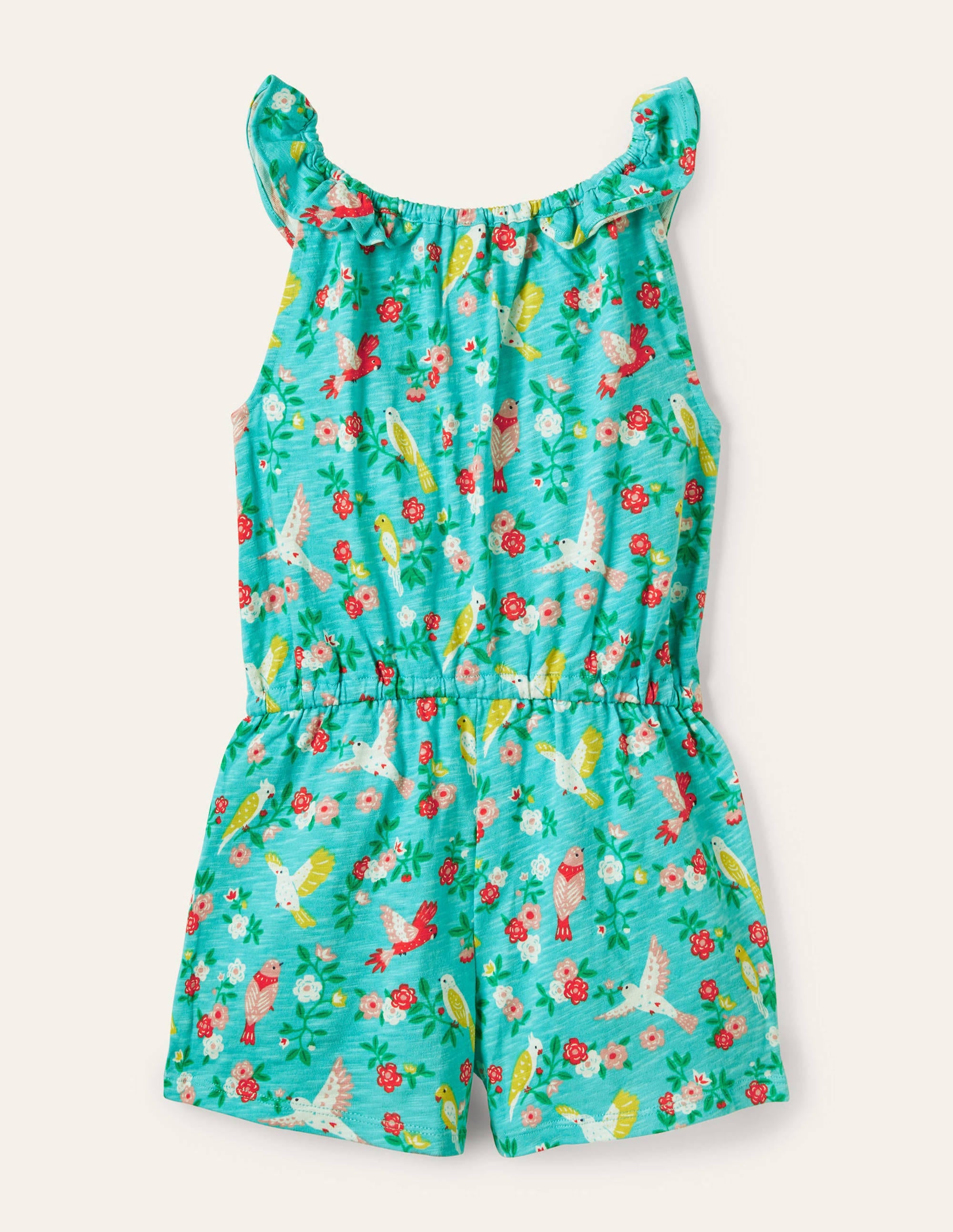 Charlie Pom Jersey Playsuit-Turquoise Tropical Garden - Image 2
