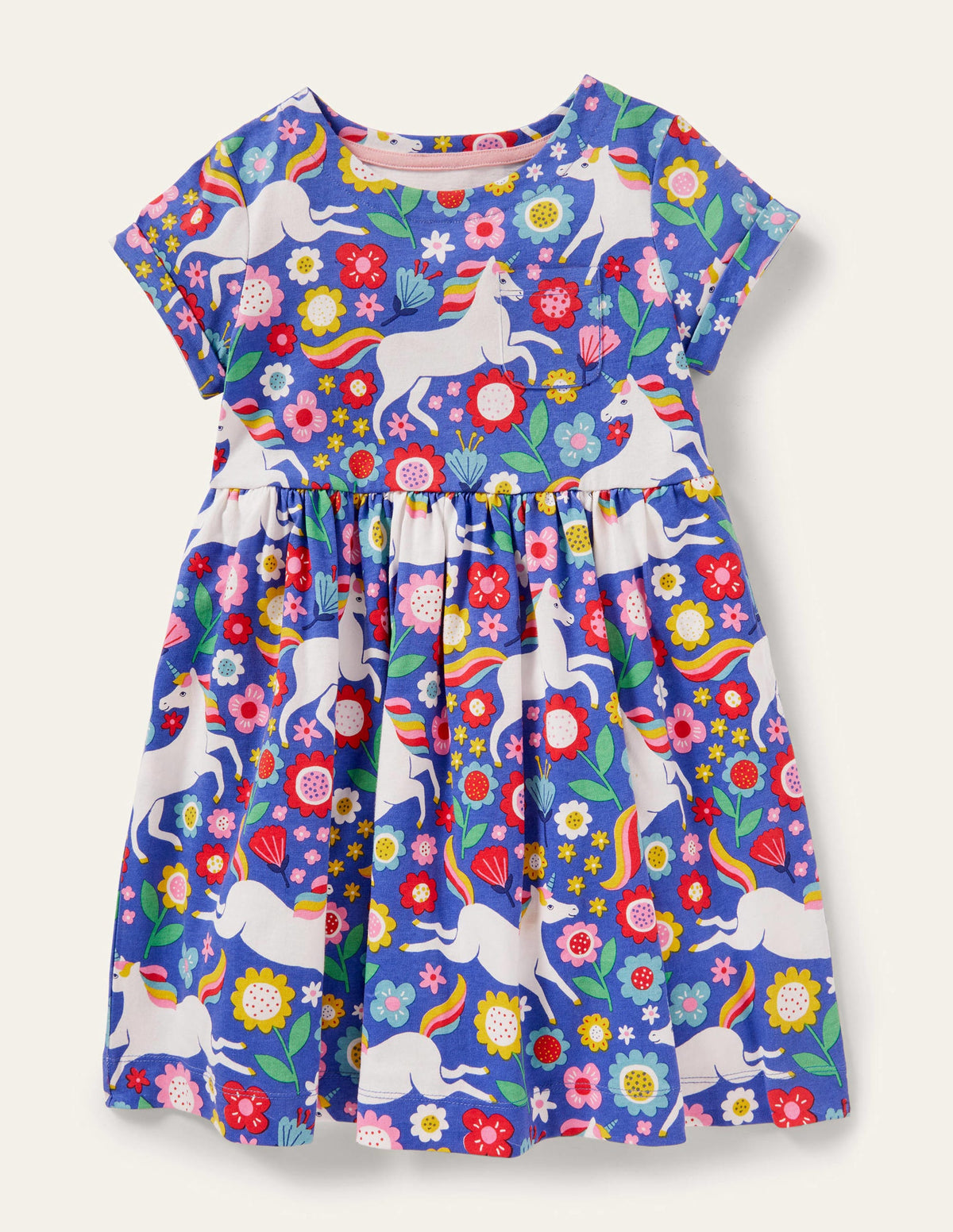 Short Sleeve Fun Jersey Dress-Bluebell Large Unicorn Floral - Image 1