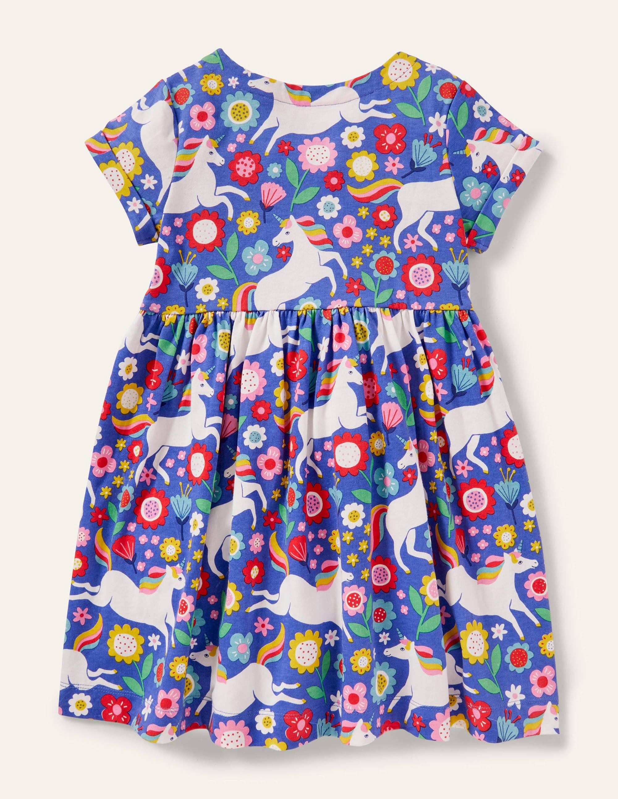 Short Sleeve Fun Jersey Dress-Bluebell Large Unicorn Floral - Image 2
