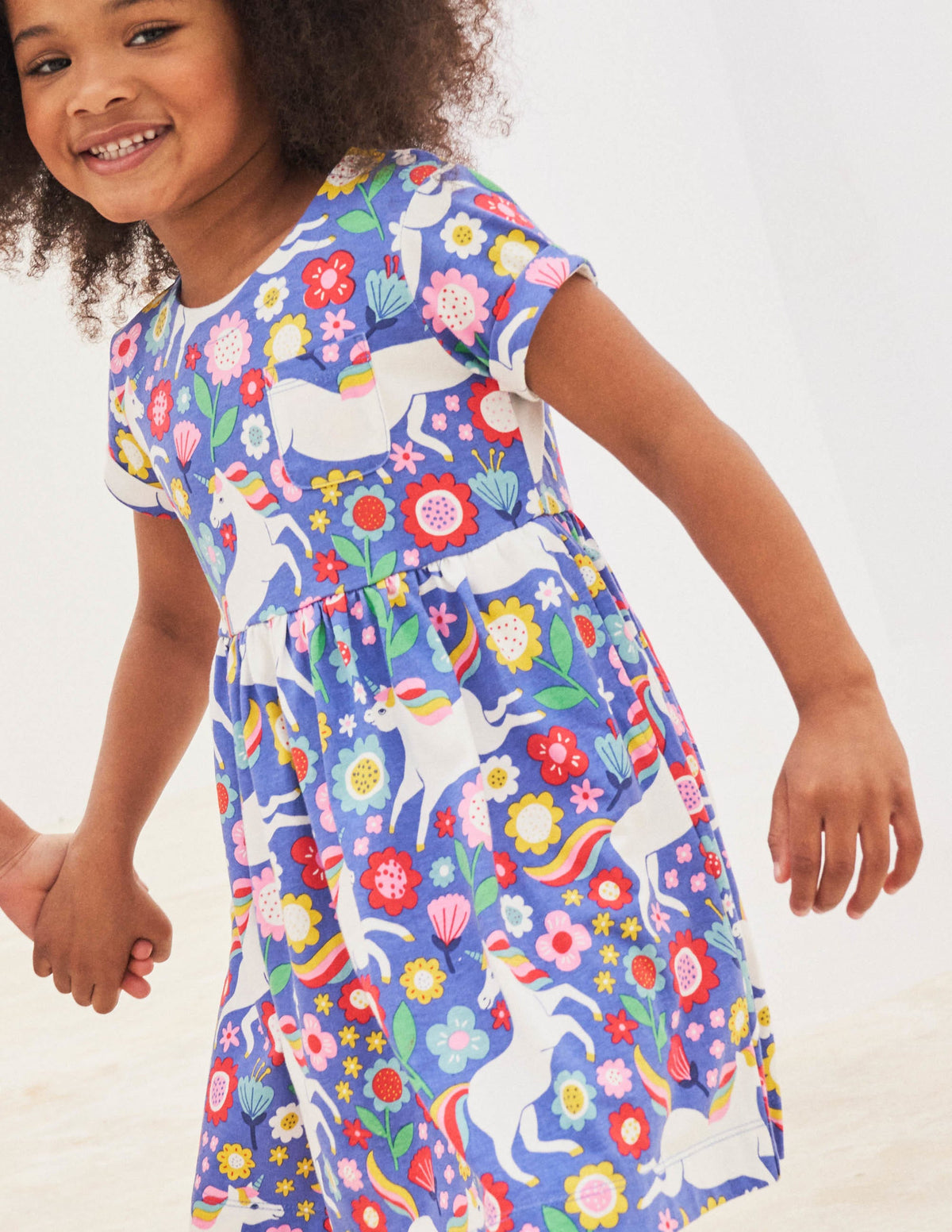 Short Sleeve Fun Jersey Dress-Bluebell Large Unicorn Floral - Image 4