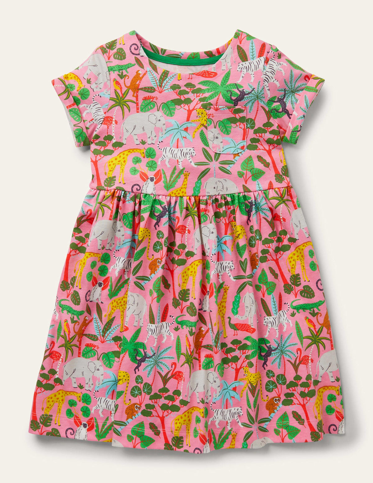 Short Sleeve Fun Jersey Dress-Pink Lemonade Jungle - Image 1