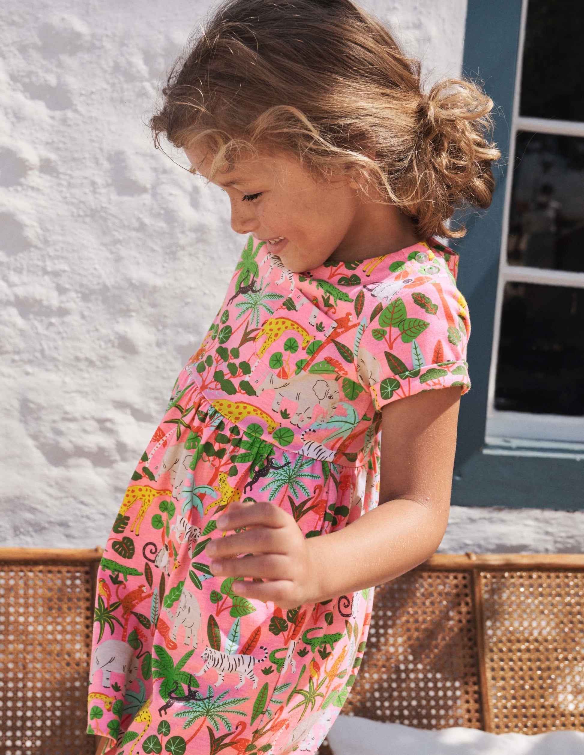Short Sleeve Fun Jersey Dress-Pink Lemonade Jungle-4