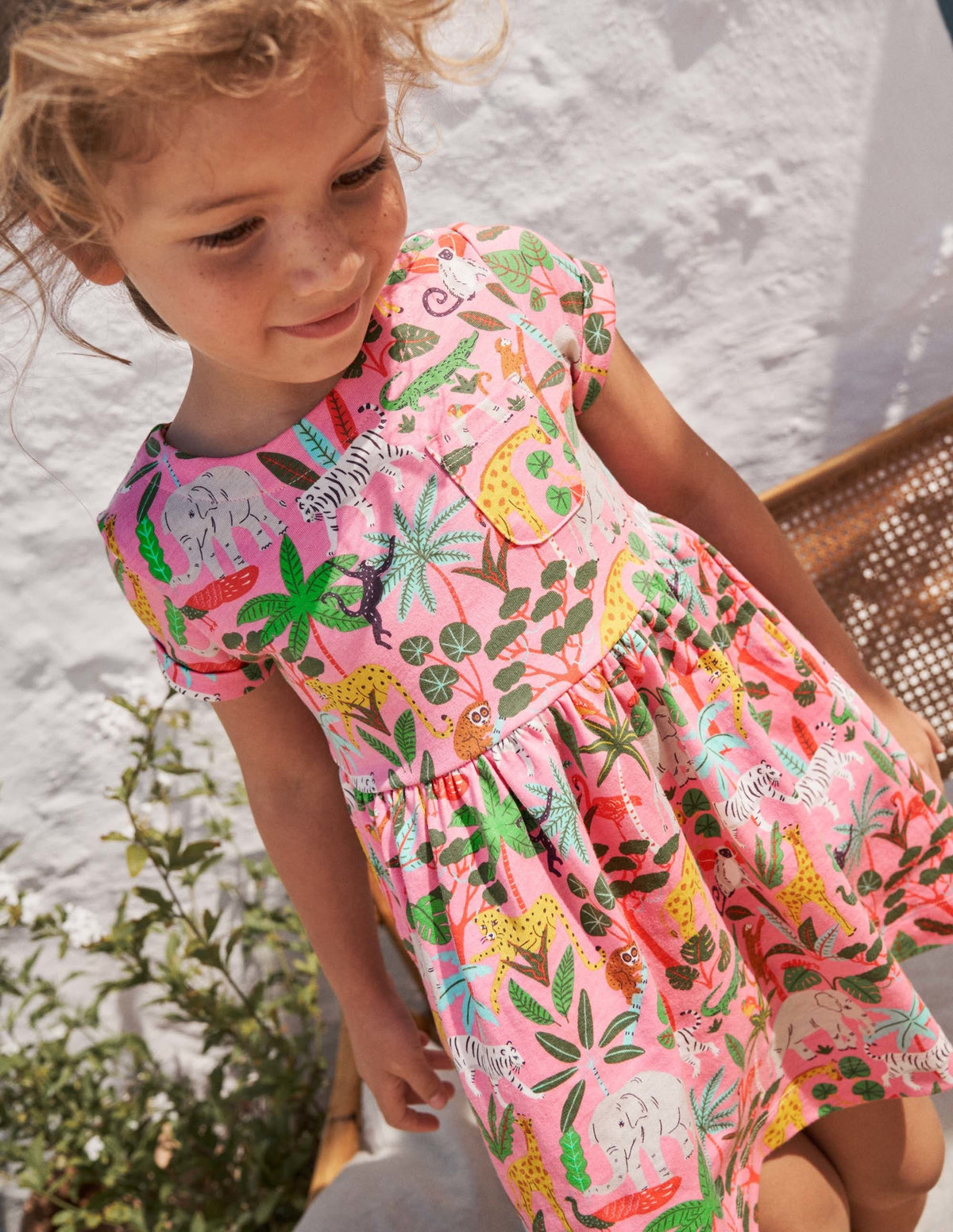Short Sleeve Fun Jersey Dress-Pink Lemonade Jungle - Image 5