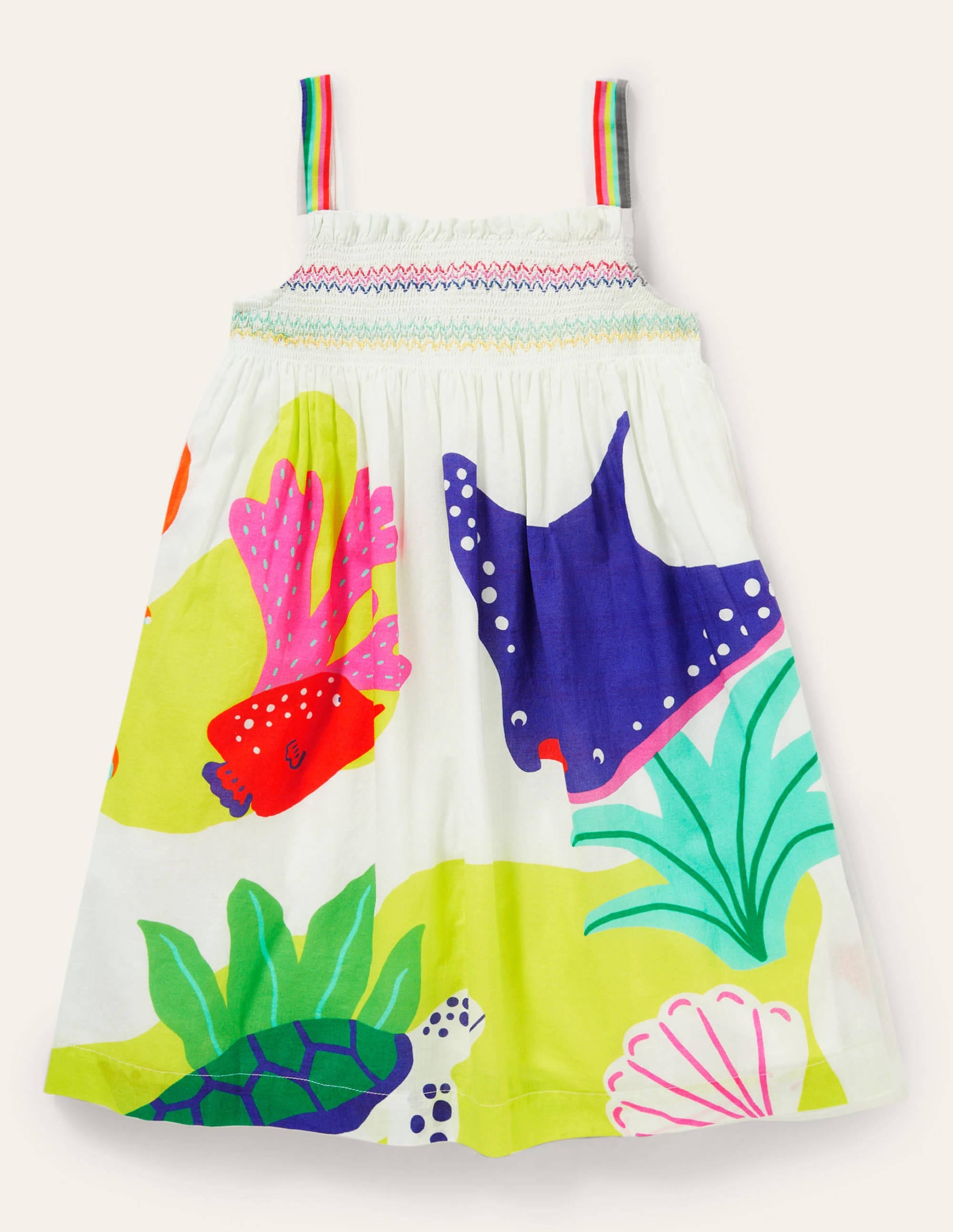 Smocked Sun Dress-Ivory Sealife - Image 2