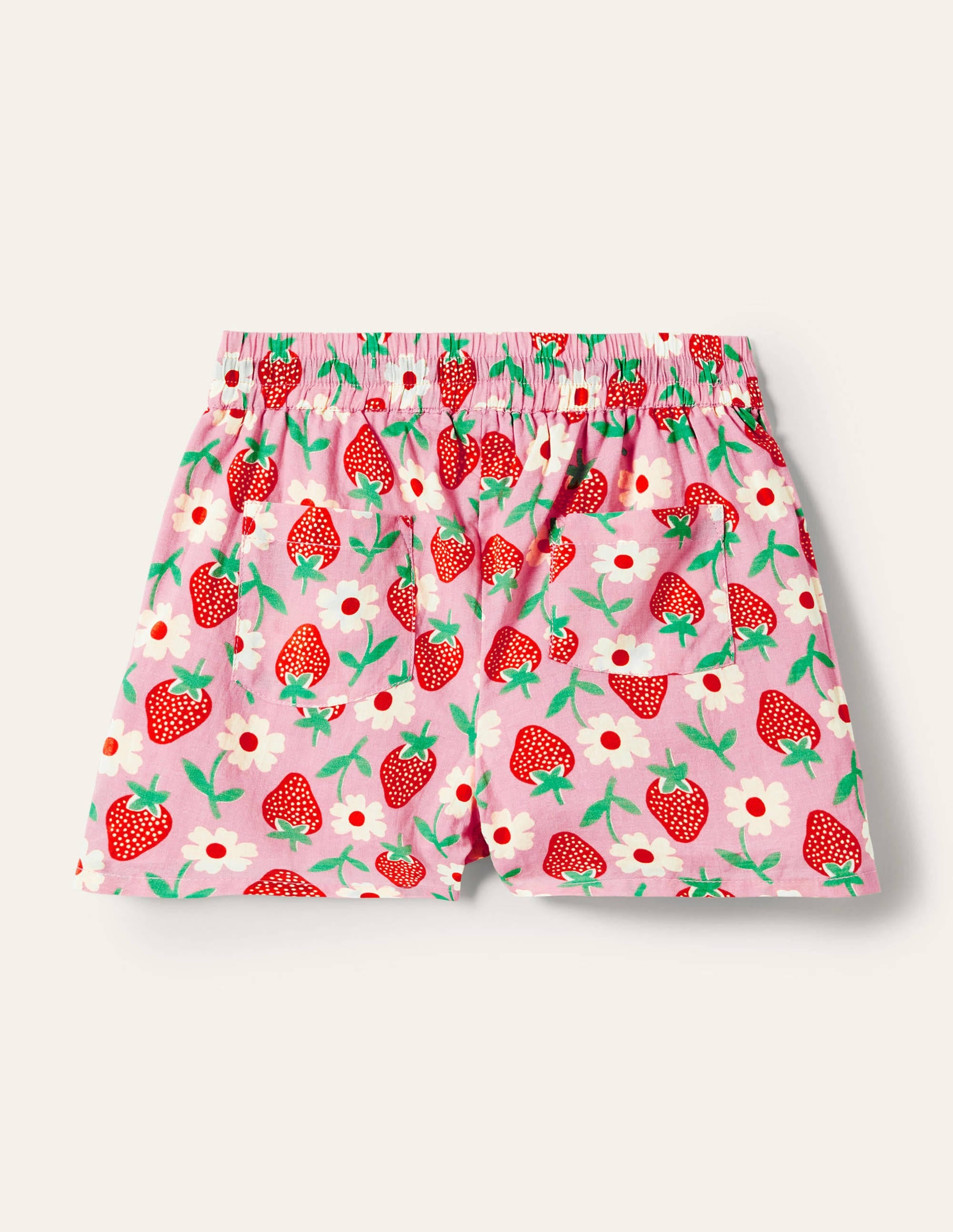 Pink Strawberry Print Woven Shorts-Pink Lemonade Strawberry - Image 2