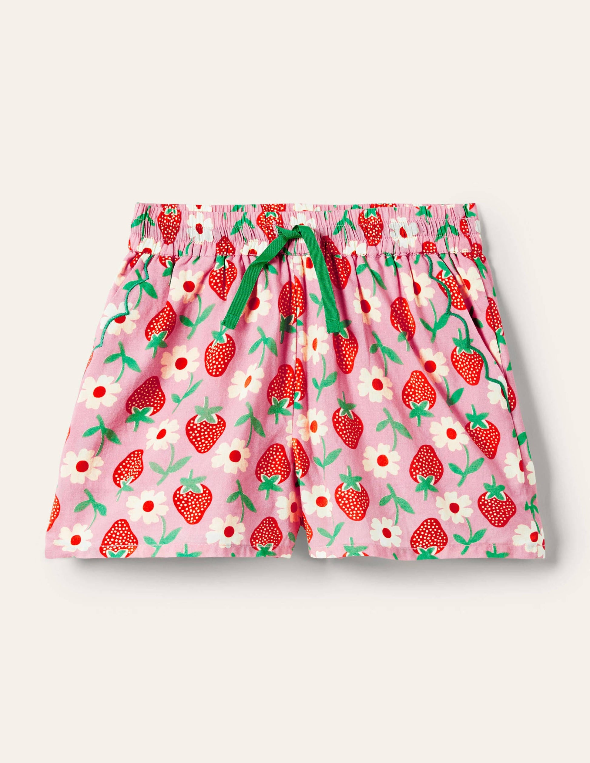 Pink Strawberry Print Woven Shorts-Pink Lemonade Strawberry-1