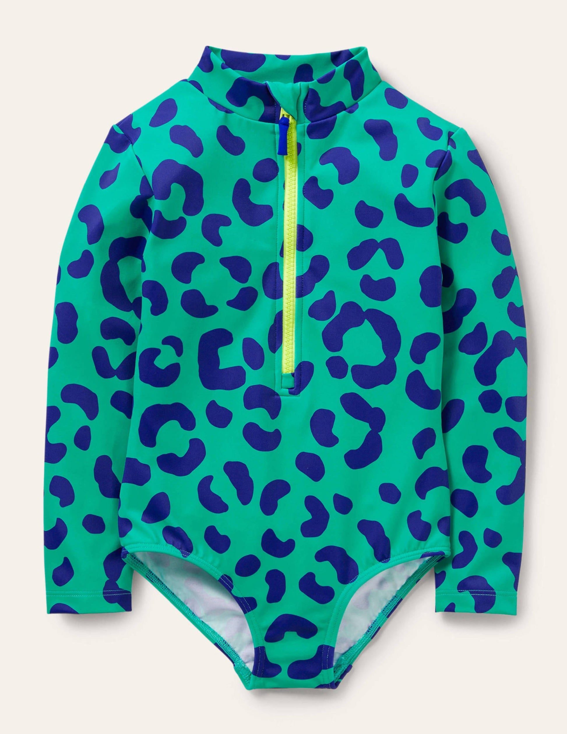 Long-sleeved Swimsuit-Tropical Green Leopard Print-1