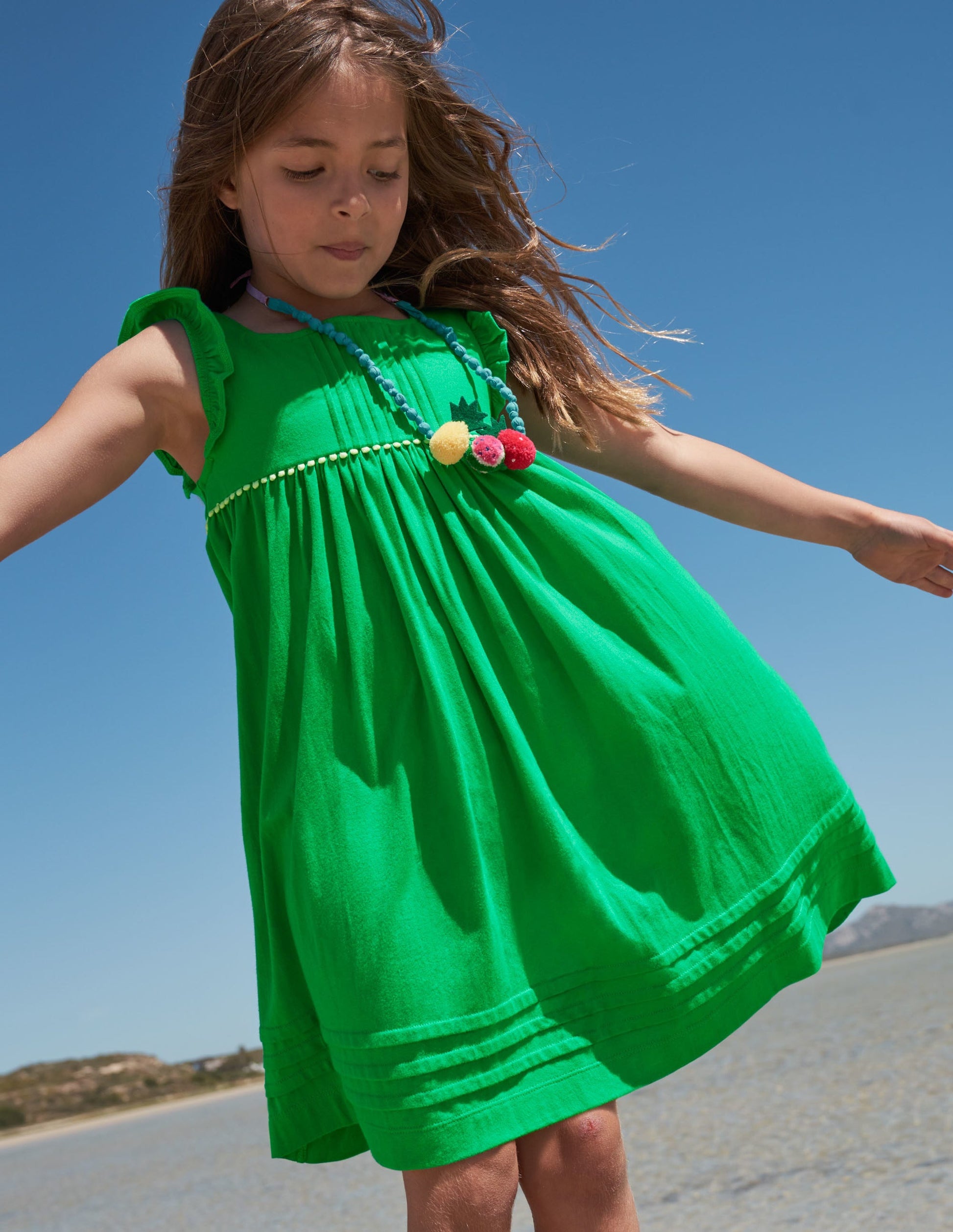 Frill Sleeve Jersey Dress-Green Pepper-4