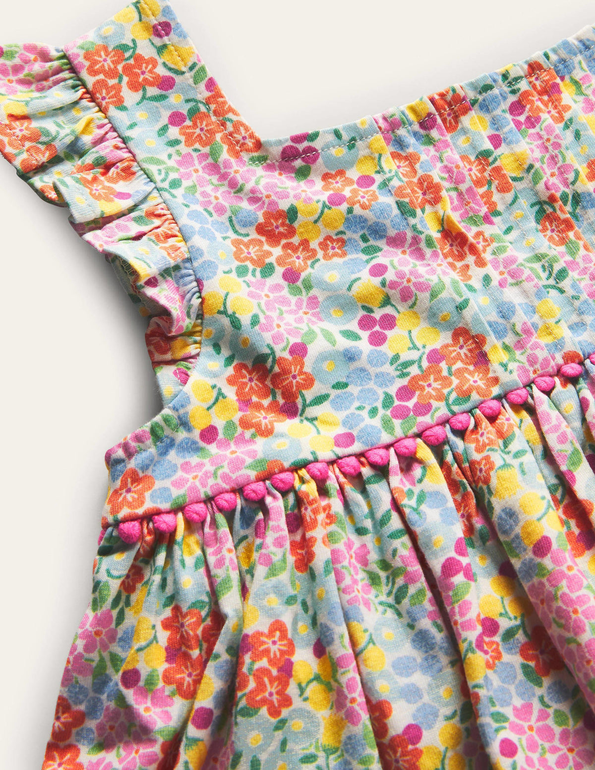 Frill Sleeve Jersey Dress-Multi Tropical Flowerbed - Image 3