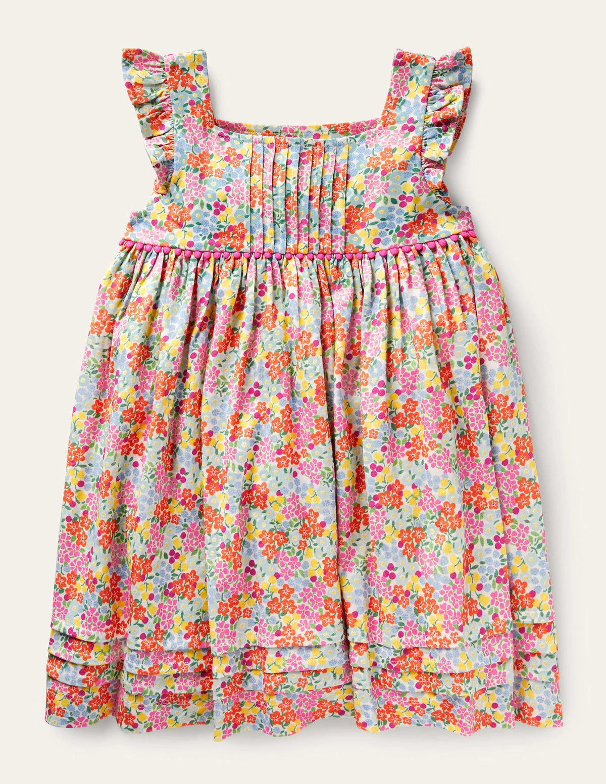 Frill Sleeve Jersey Dress-Multi Tropical Flowerbed - Image 1