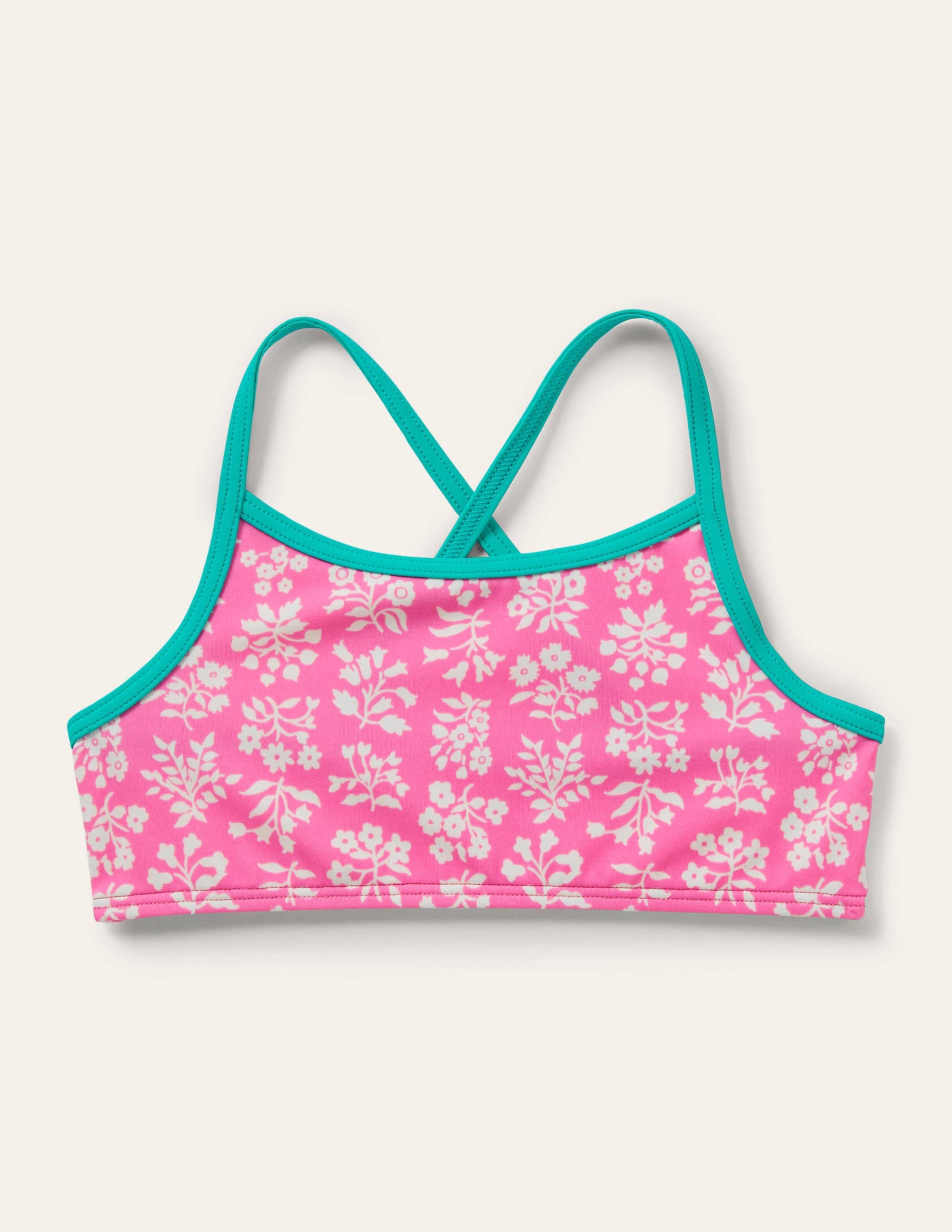 Patterned Bikini Top-Strawberry Pink Woodblock - Image 1