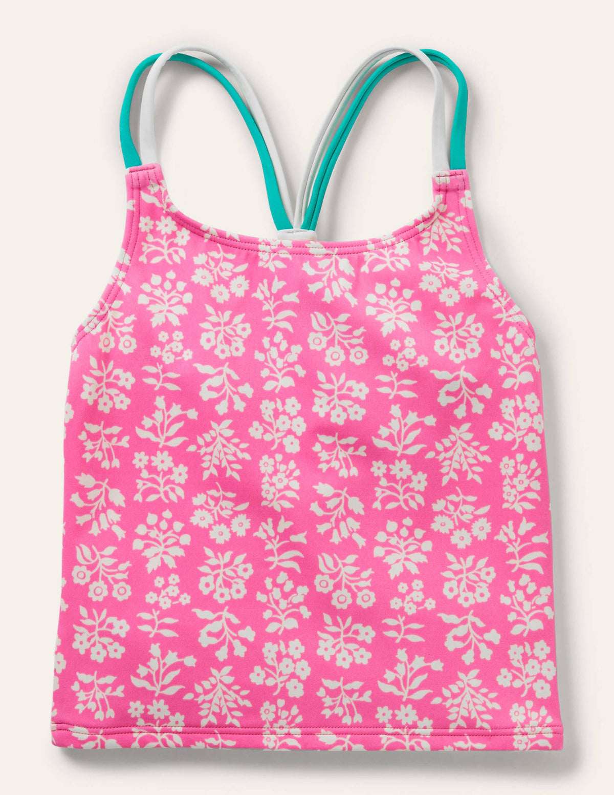 Patterned Tankini Top-Strawberry Pink Woodblock-1