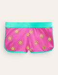 Patterned Swim Shorts-Strawberry Pink Woodblock