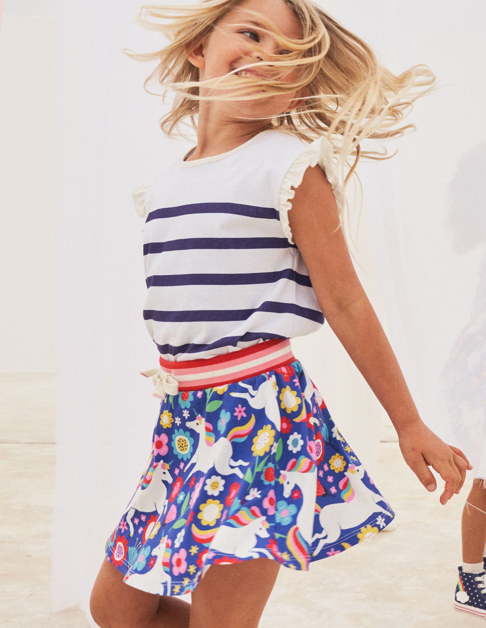 Printed Jersey Skort-Bluebell Blue Unicorn Floral-4